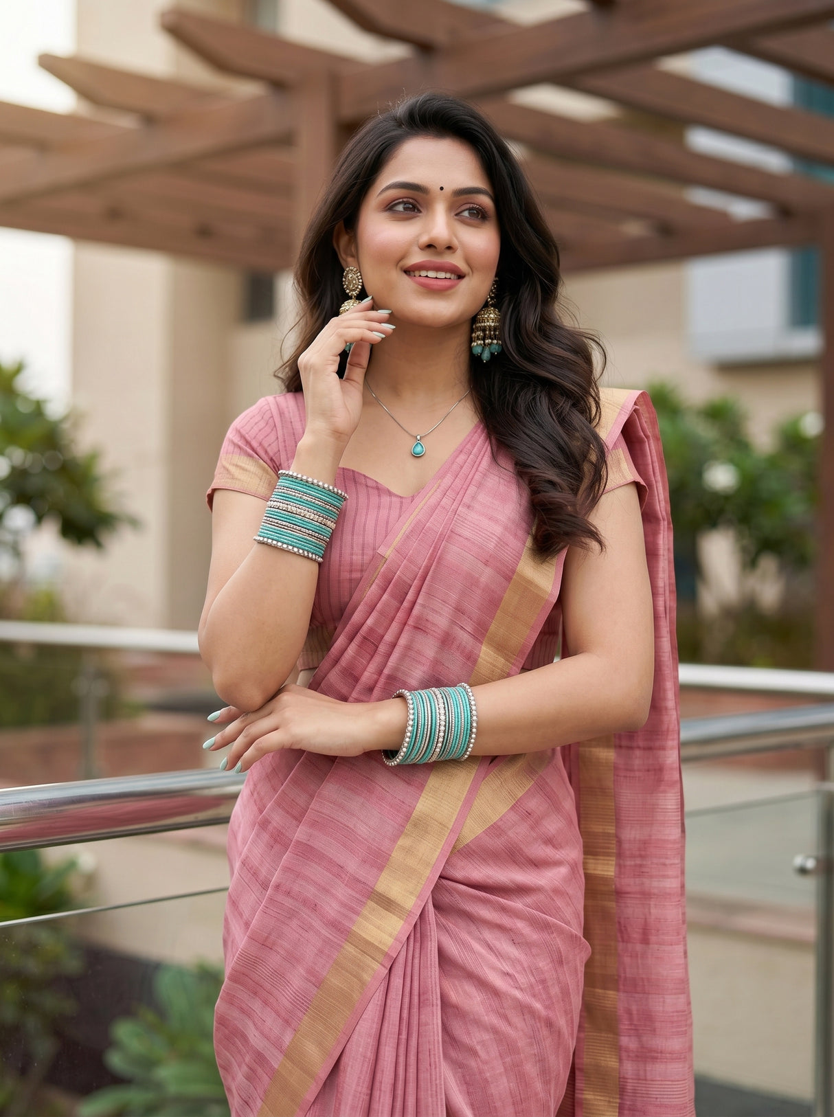 MIMOSA Pink Saree Saree — pose 10 styling detail