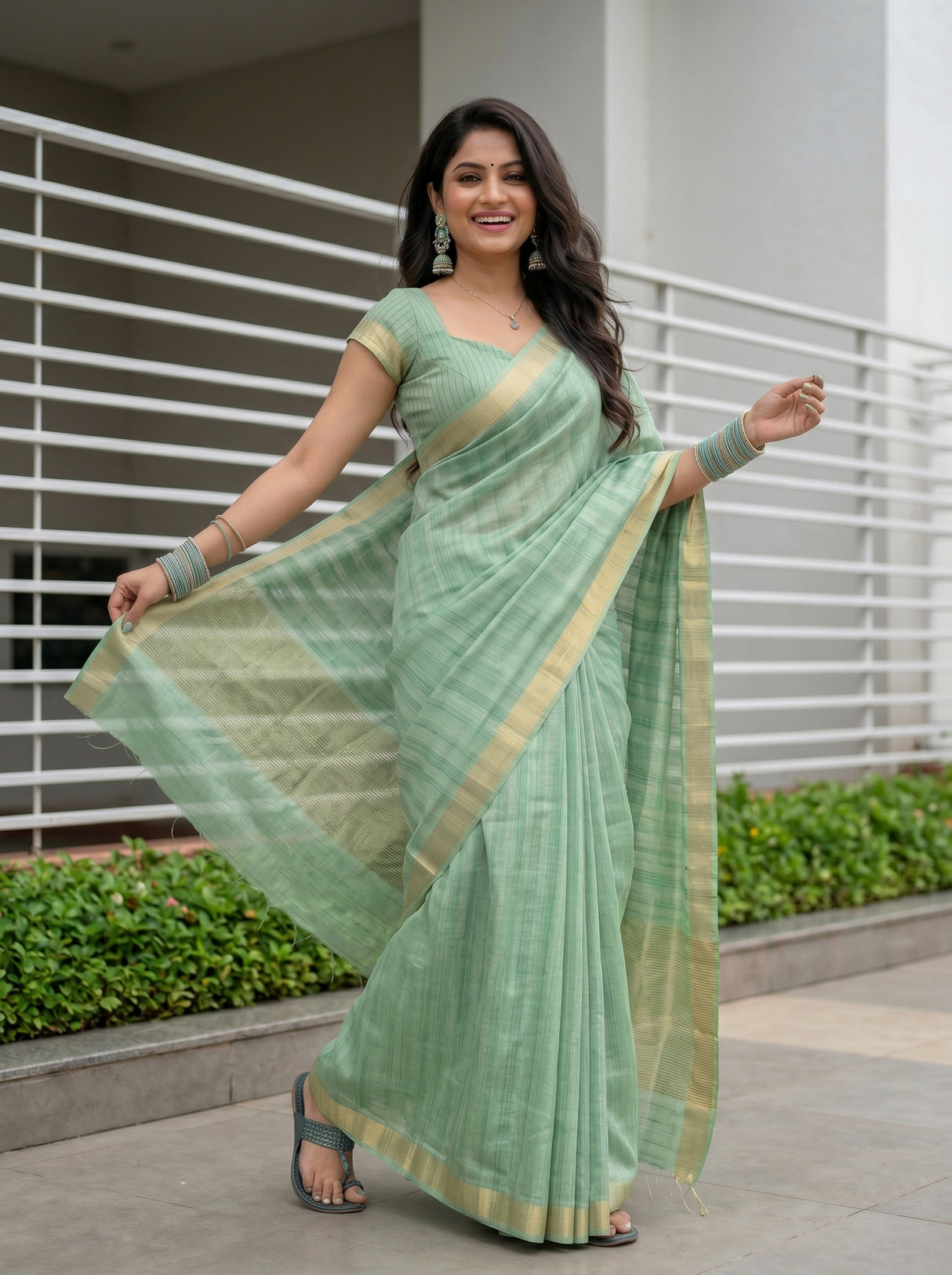 MIMOSA Pista Saree Saree — pose 5 styling detail