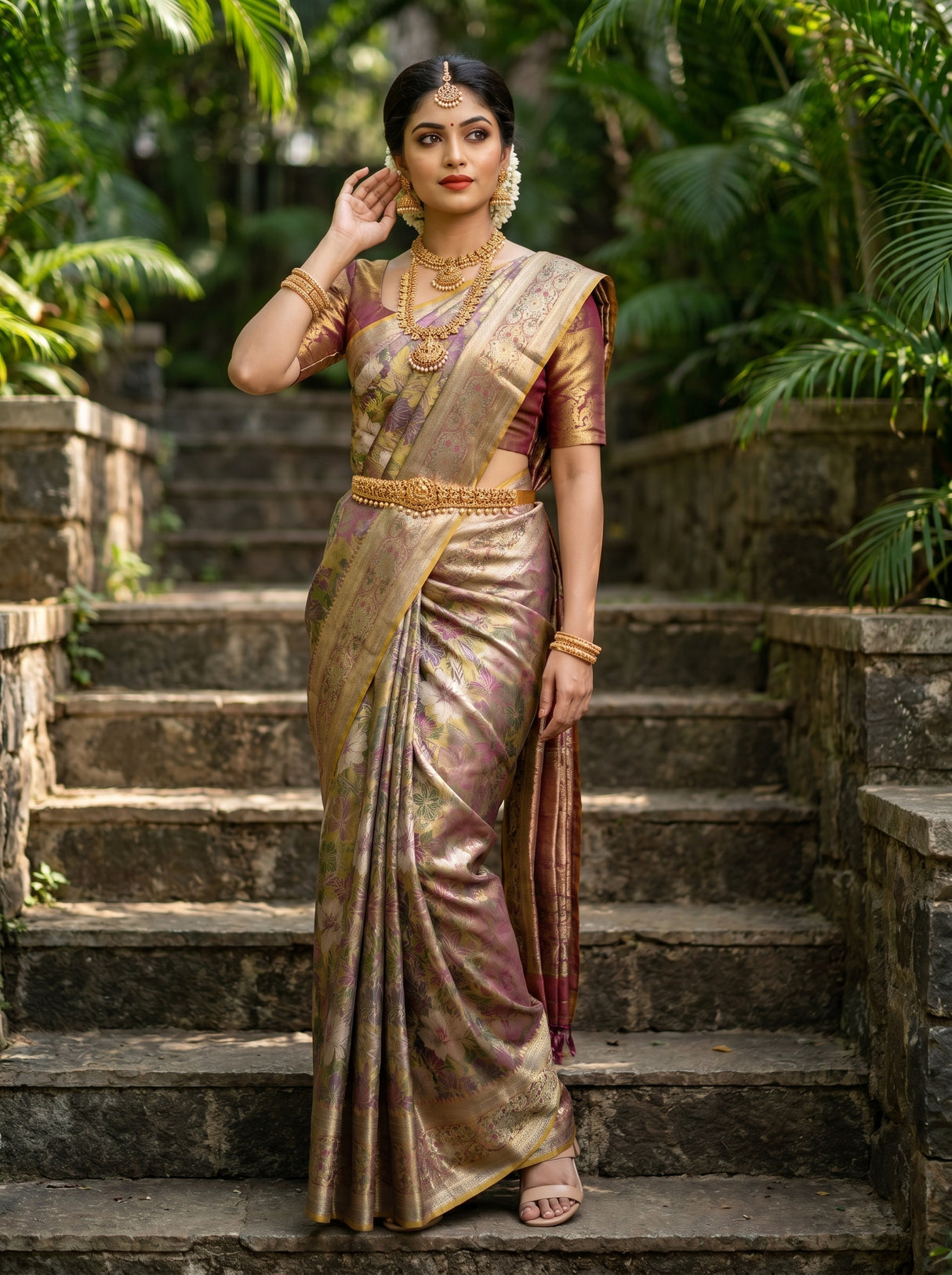 MIMOSA Green Kanjivaram Art Silk Saree β pose 8 styling detail