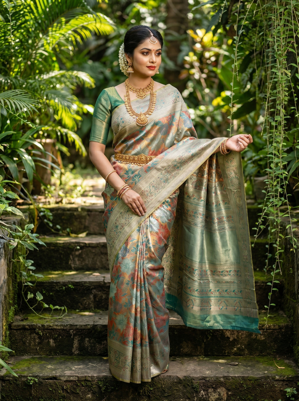 MIMOSA Saffire Kanjivaram Art Silk Saree β Styled on AI Model