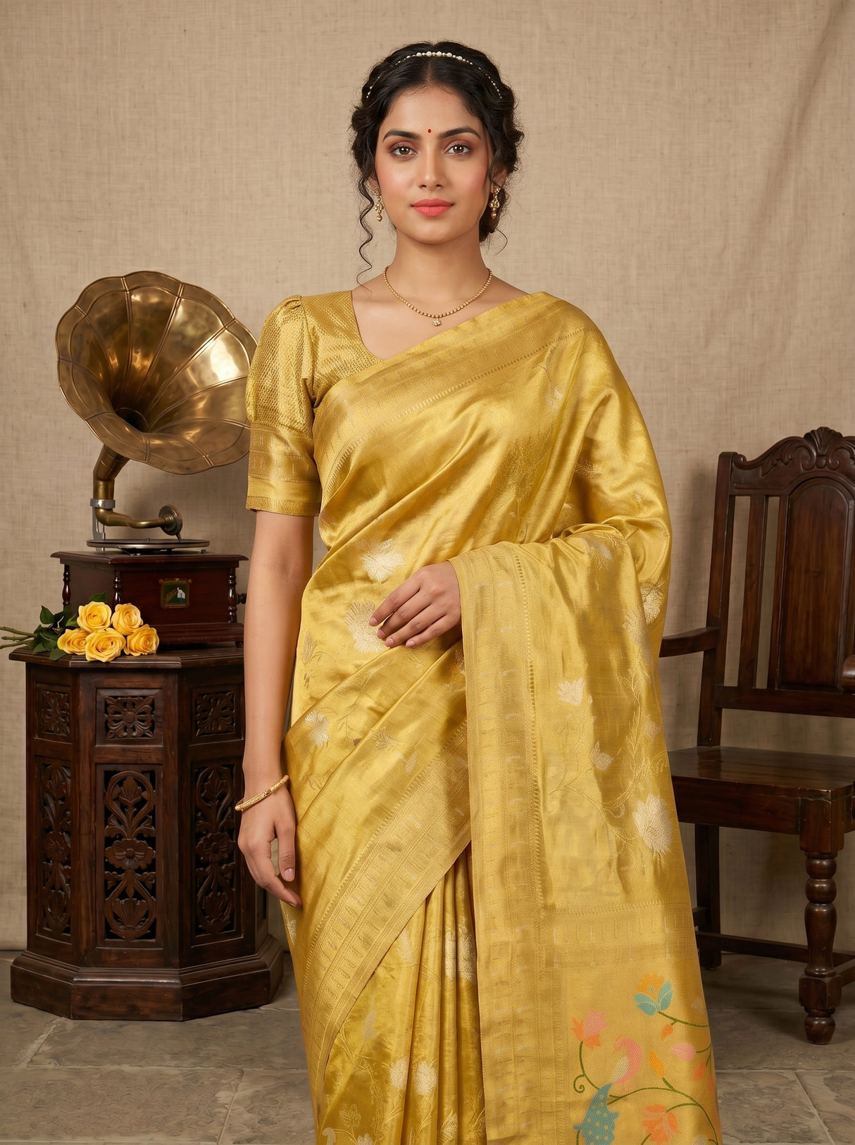 MIMOSA Gold Kanjivaram Art Silk Saree — pose 10 styling detail