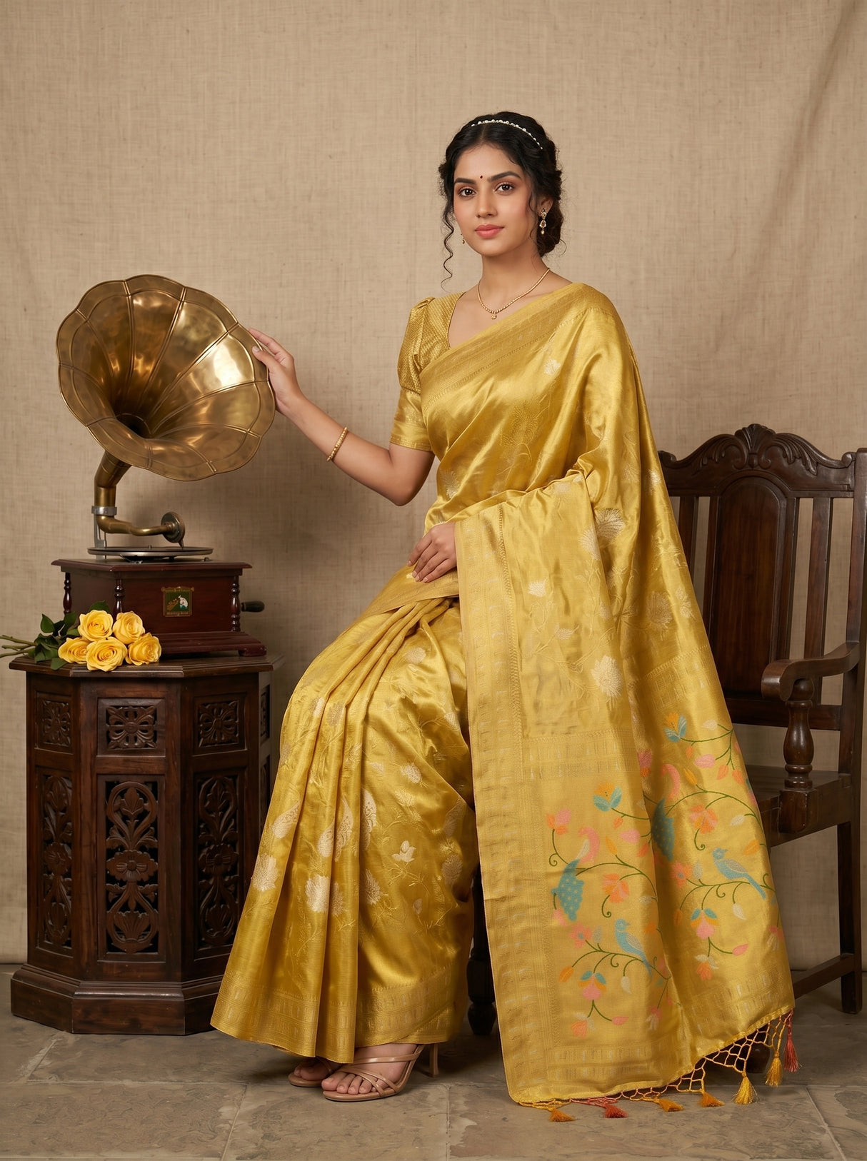 MIMOSA Gold Kanjivaram Art Silk Saree — pose 4 styling detail