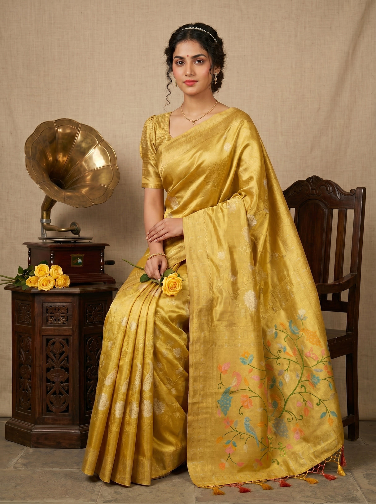 MIMOSA Gold Kanjivaram Art Silk Saree — pose 8 styling detail