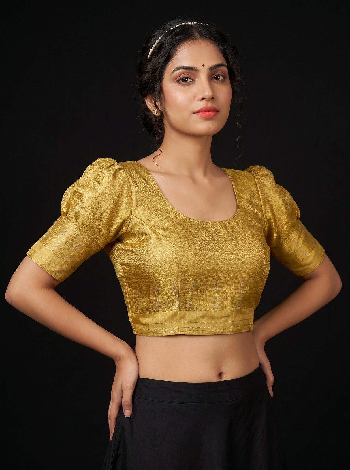 MIMOSA Gold Kanjivaram Art Silk Saree — blouse close-up