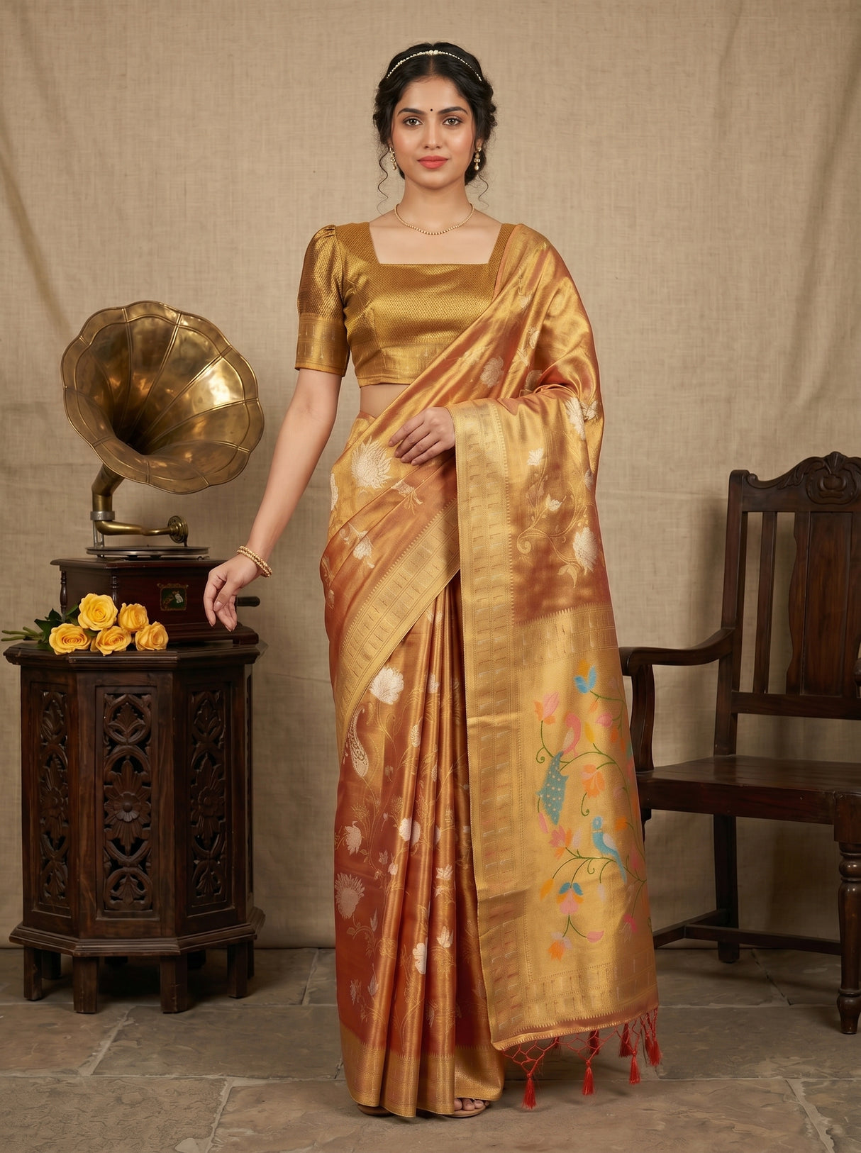 MIMOSA Red Kanjivaram Art Silk Saree — pose 5 styling detail
