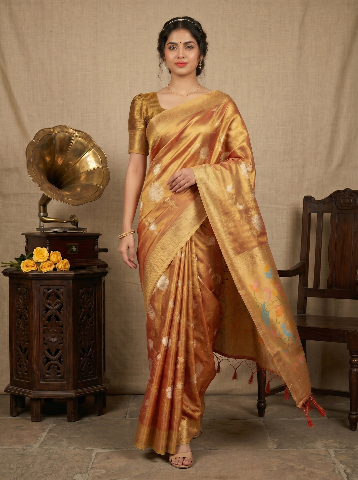 MIMOSA Red Kanjivaram Art Silk Saree — pose 7 styling detail