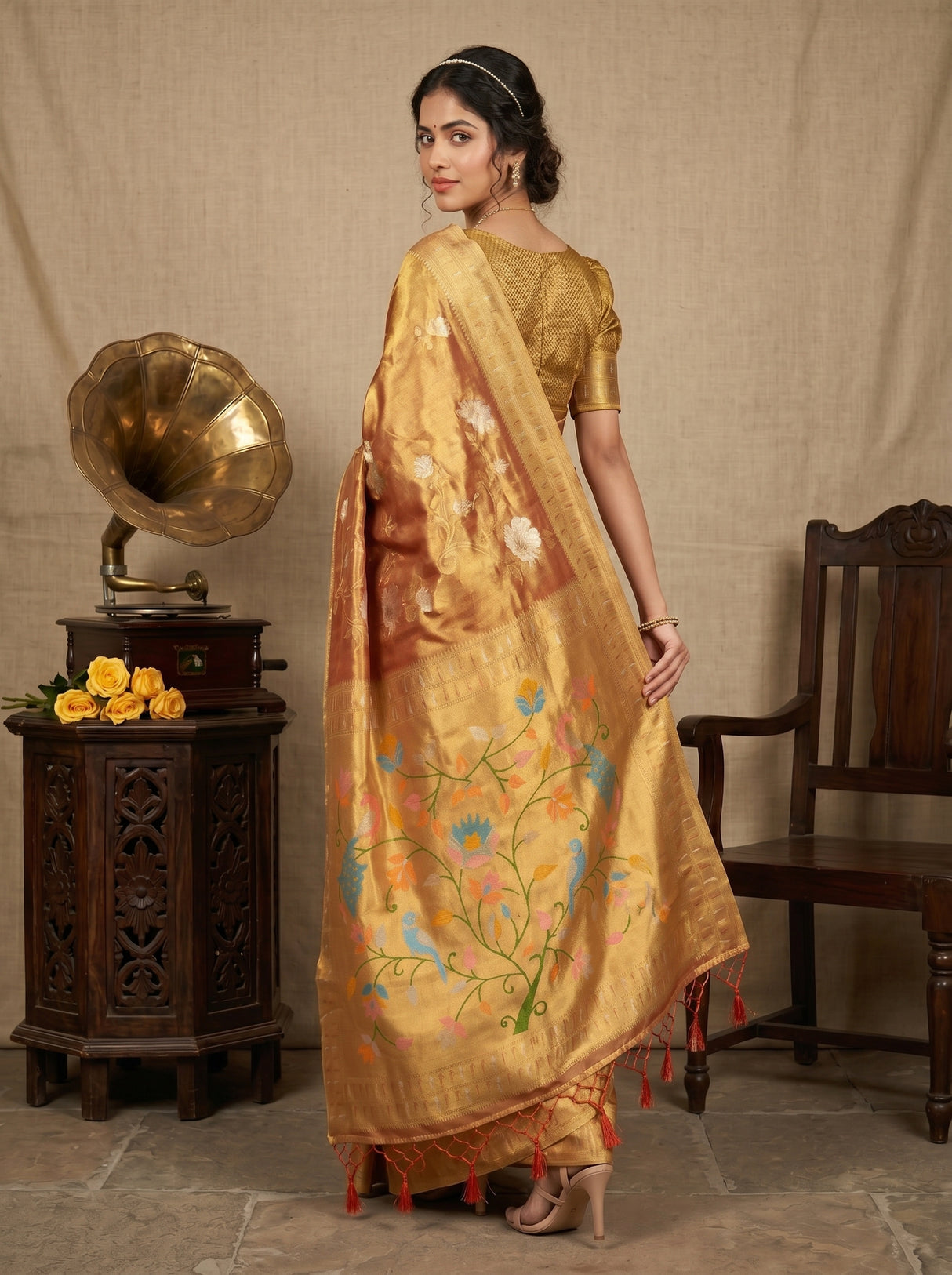 MIMOSA Red Kanjivaram Art Silk Saree — pose 9 styling detail