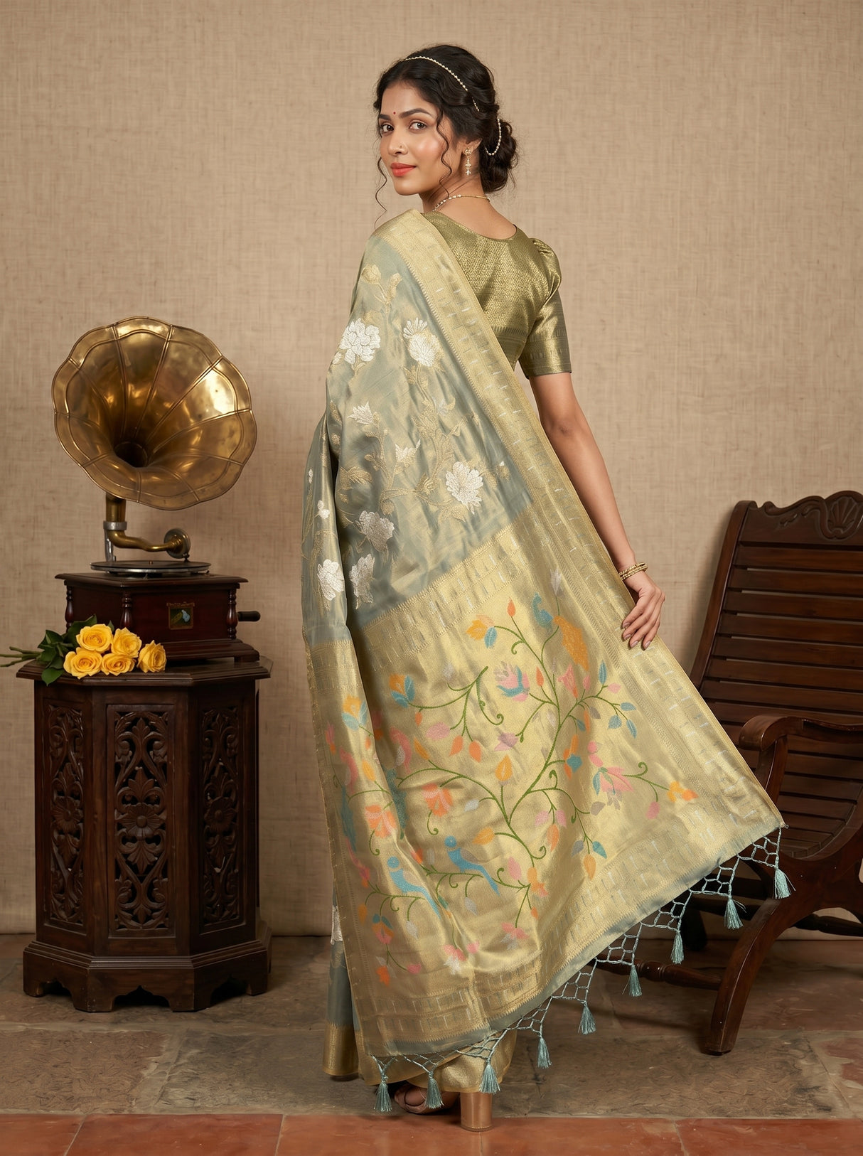 MIMOSA Sapphire Kanjivaram Art Silk Saree — pose 9 styling detail