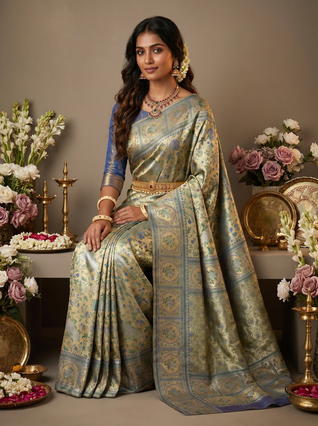 MIMOSA Green Kanjivaram Art Silk Saree β Styled Model View