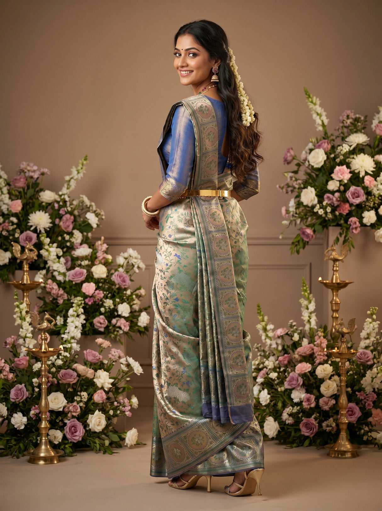 MIMOSA Green Kanjivaram Art Silk Saree β pose 9 styling detail