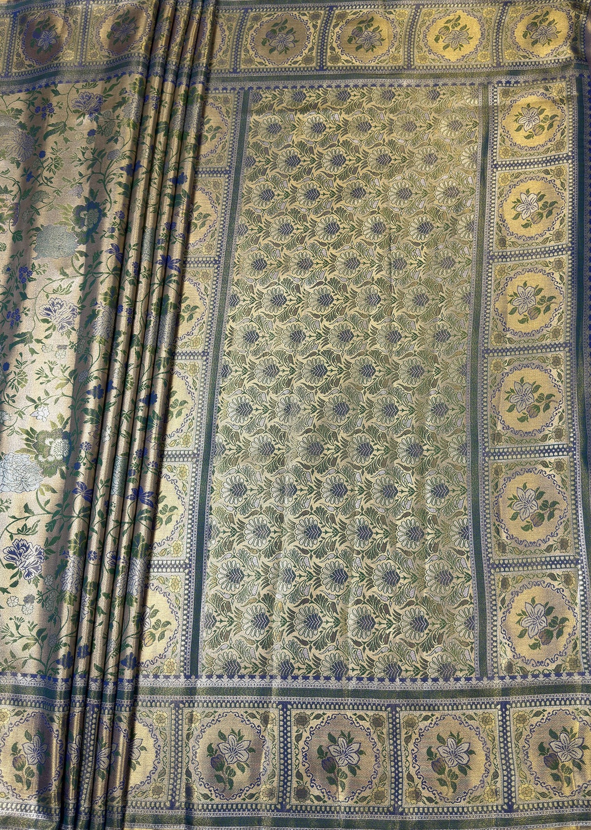 MIMOSA Green Kanjivaram Art Silk Saree β pallu and zari work detail