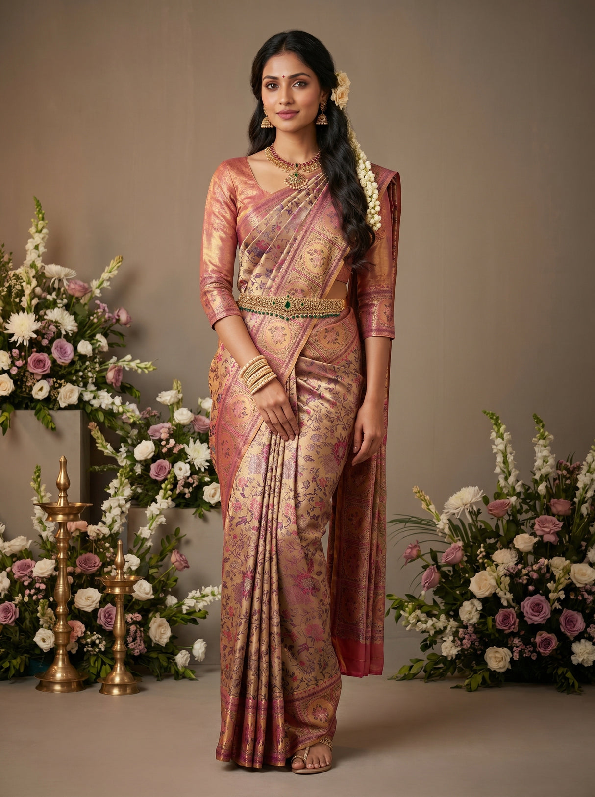 MIMOSA Navy Kanjivaram Art Silk Saree β Draped Mannequin View