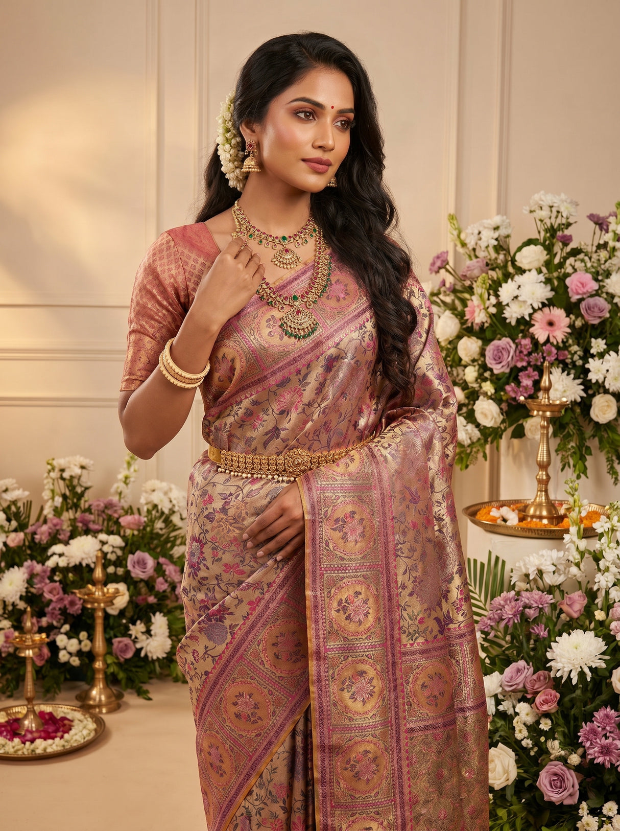 MIMOSA Navy Kanjivaram Art Silk Saree β Styled Model View