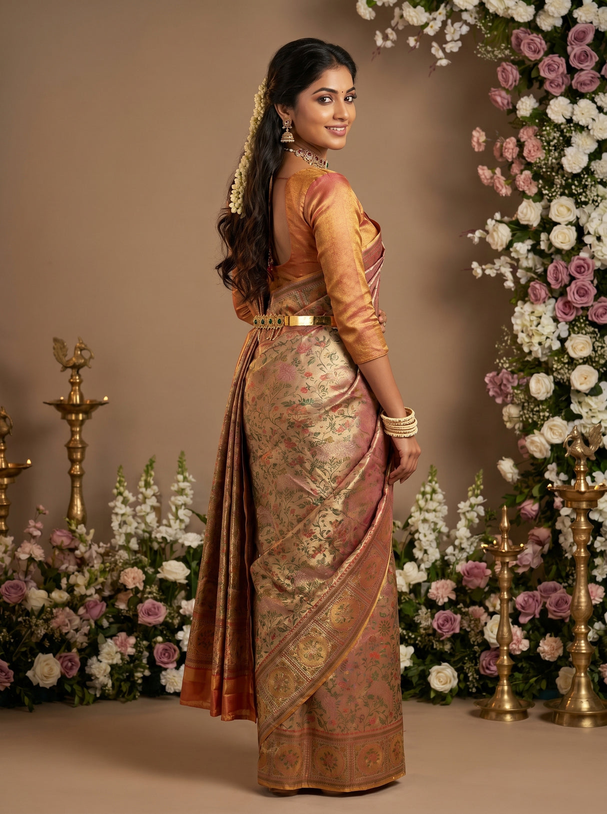 MIMOSA Orange Kanjivaram Art Silk Saree β pose 9 styling detail