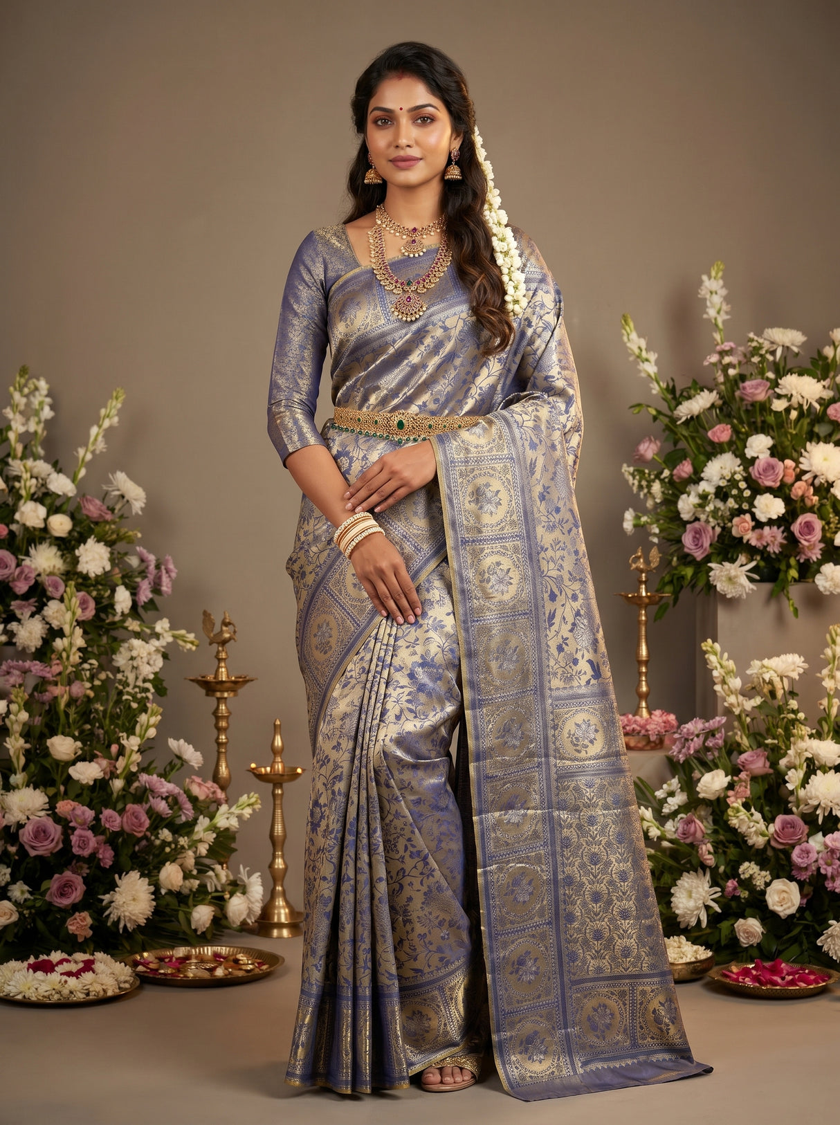 MIMOSA Royal Blue Kanjivaram Art Silk Saree β Draped Mannequin View