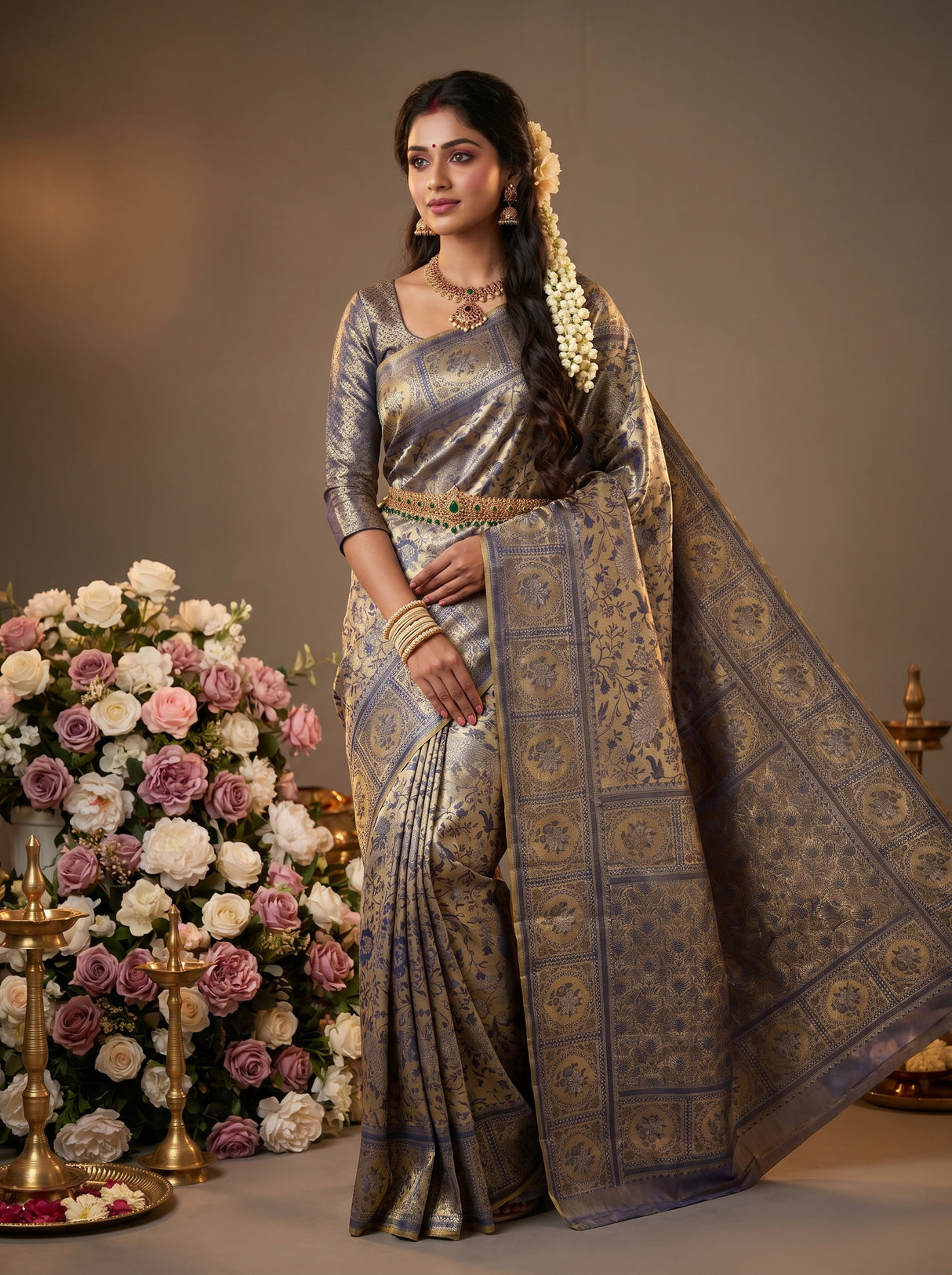 MIMOSA Royal Blue Kanjivaram Art Silk Saree β Styled Model View