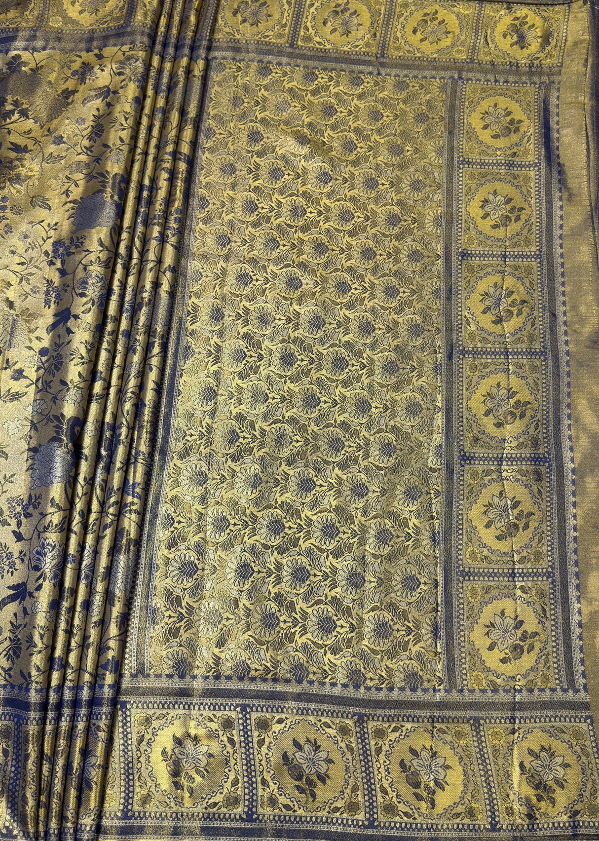MIMOSA Royal Blue Kanjivaram Art Silk Saree β pallu and zari work detail
