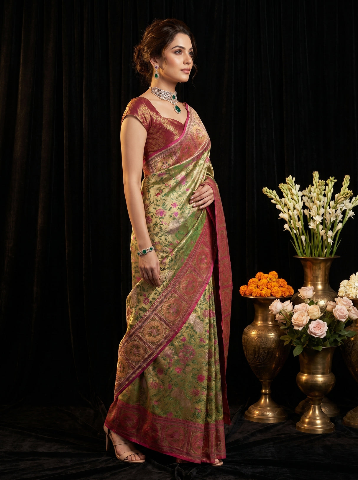 MIMOSA Rani Kanjivaram Art Silk Saree β Pallu and Body Detail
