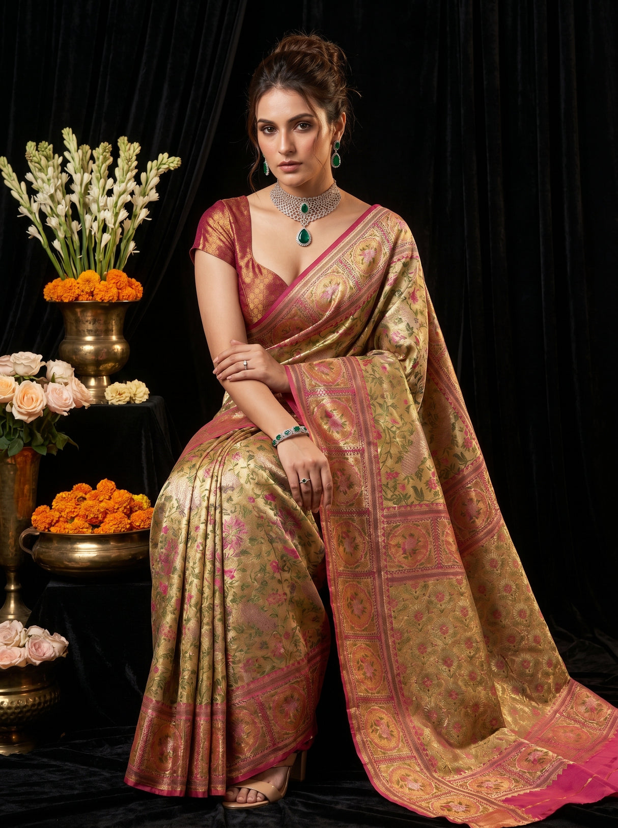MIMOSA Rani Kanjivaram Art Silk Saree β pose 6 styling detail