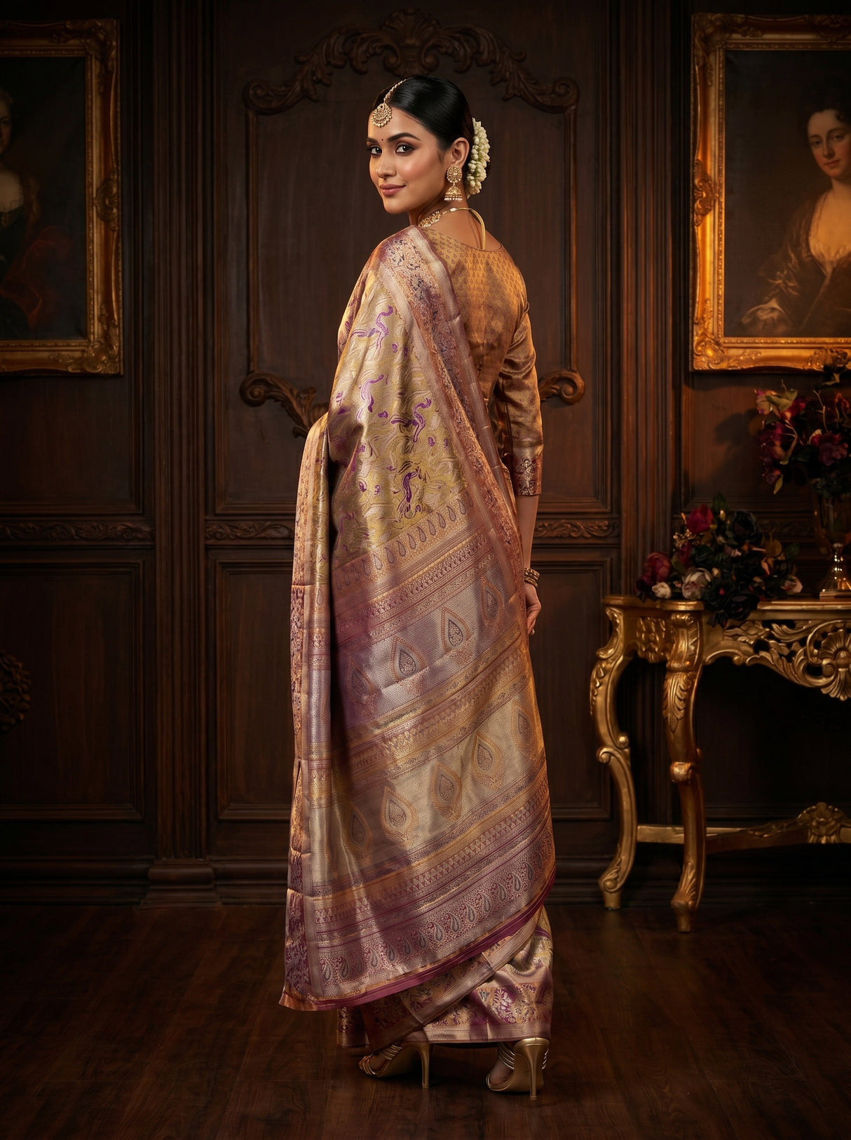 MIMOSA Magenta Kanjivaram Art Silk Saree β pose 9 styling detail