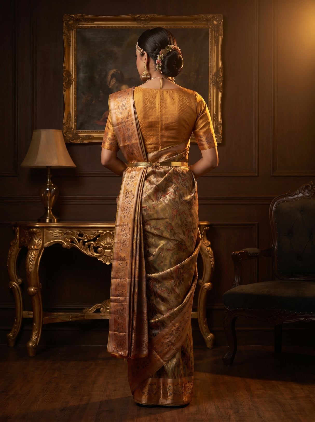 MIMOSA Navy Kanjivaram Art Silk Saree β Blouse Fabric Detail