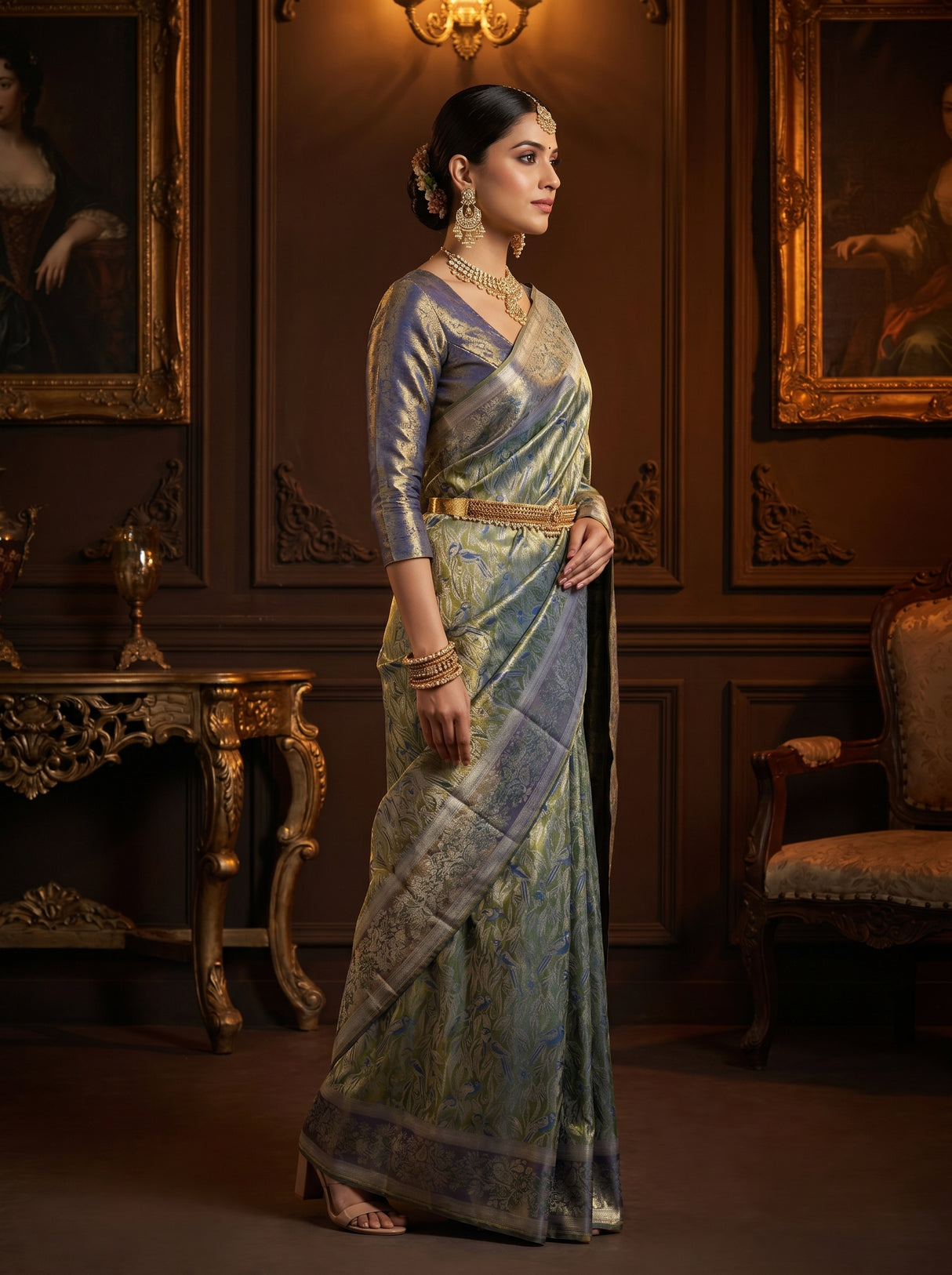 MIMOSA Royal Blue Kanjivaram Art Silk Saree β Full Front Pose