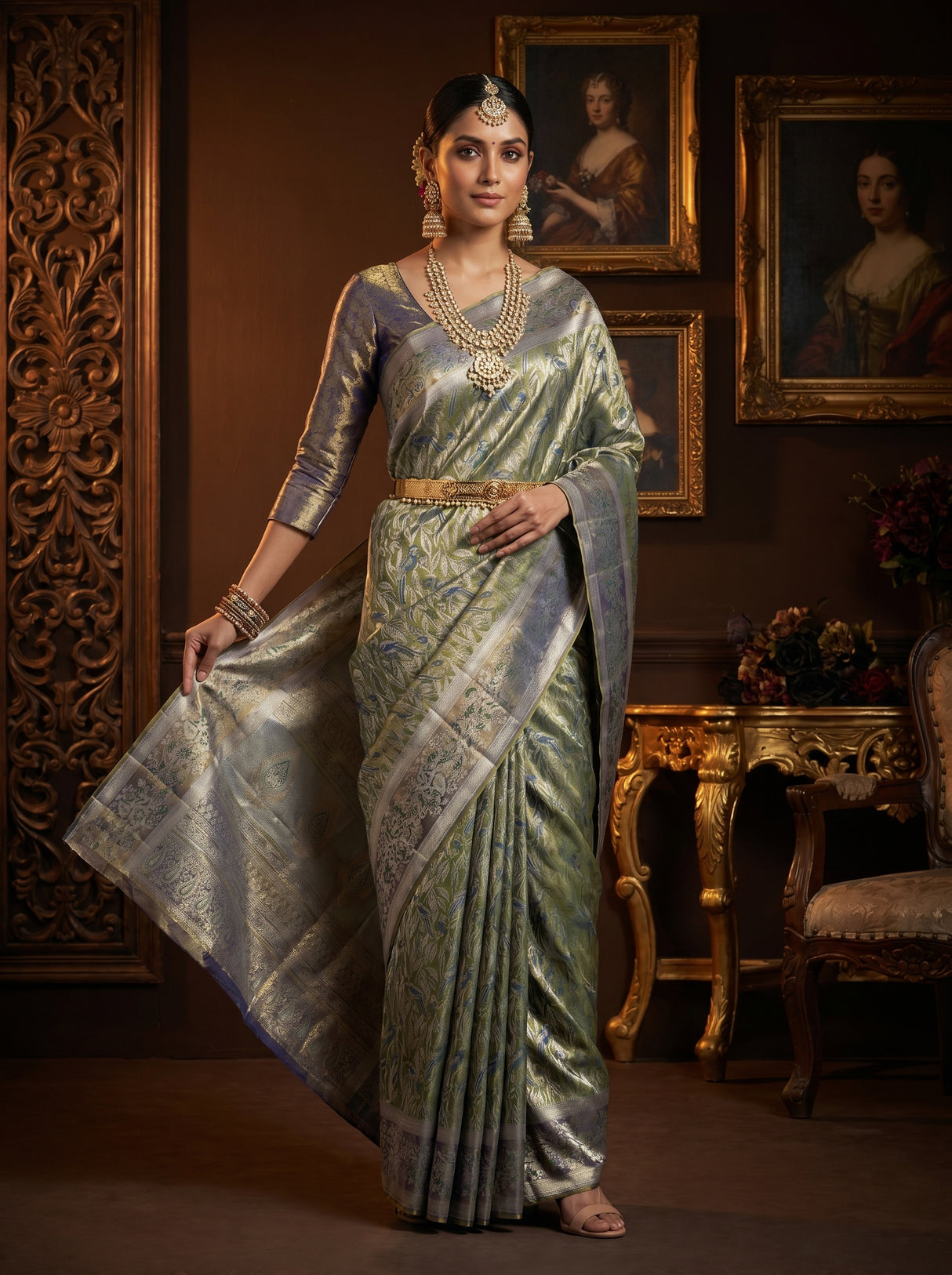 MIMOSA Royal Blue Kanjivaram Art Silk Saree β pose 6 styling detail