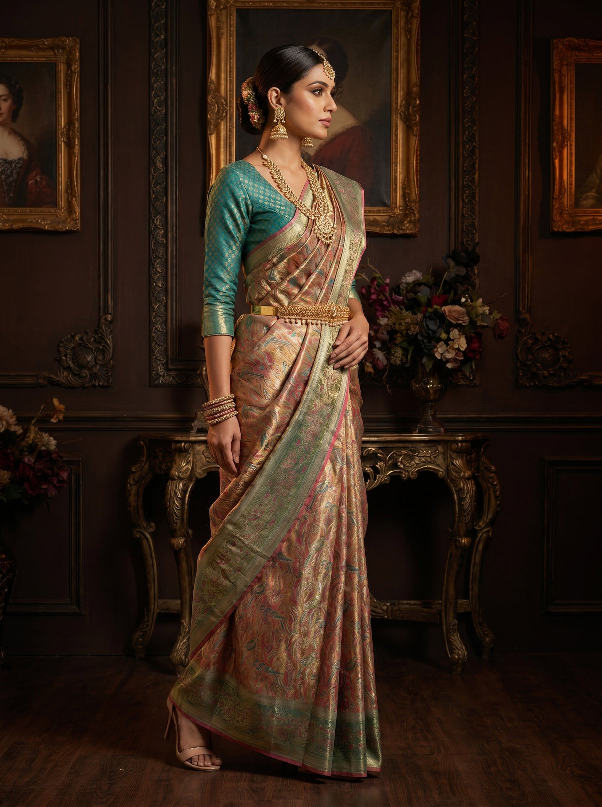 MIMOSA Rama Kanjivaram Art Silk Saree β Full Front Pose