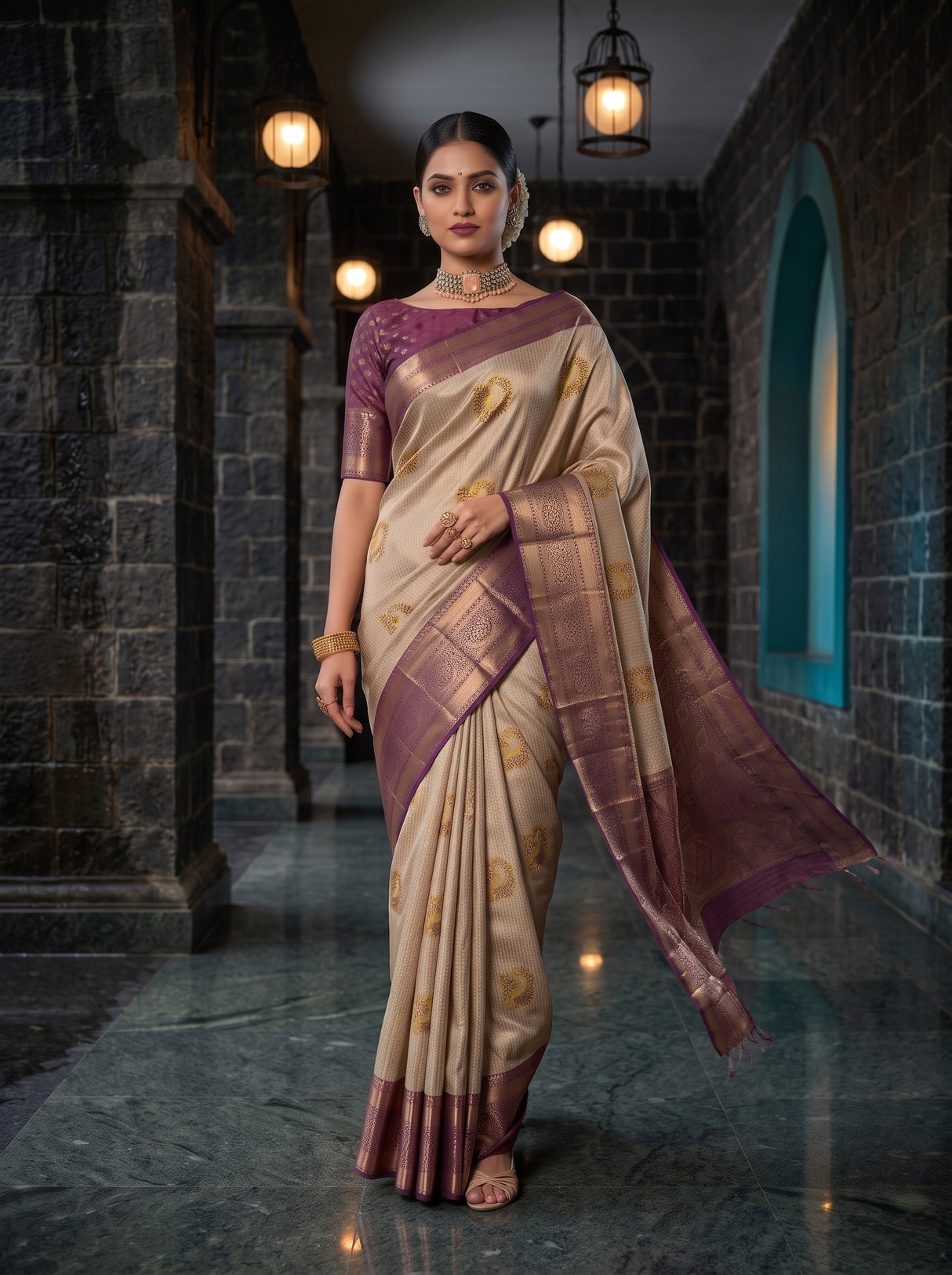 MIMOSA Gold Kanjivaram Art Silk Saree — pose 6 styling detail