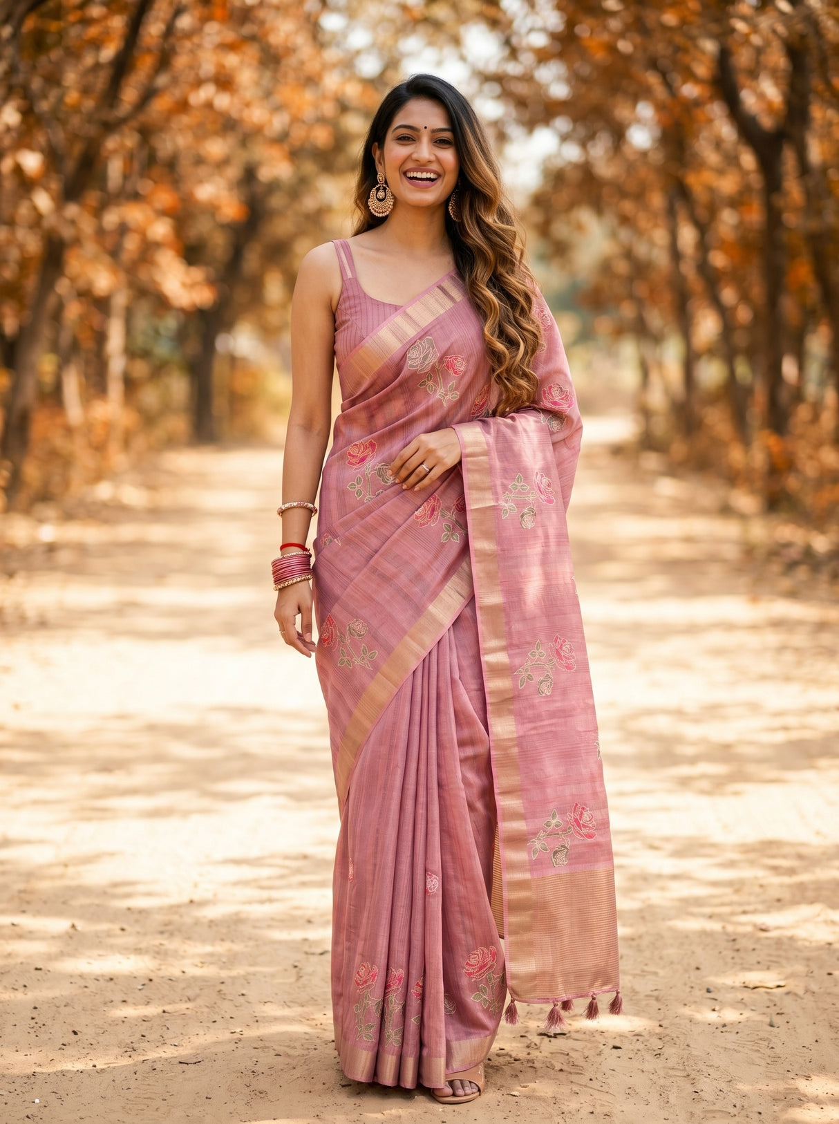 MIMOSA Gajari Banarasi Art Silk Saree — Full length model lifestyle pose