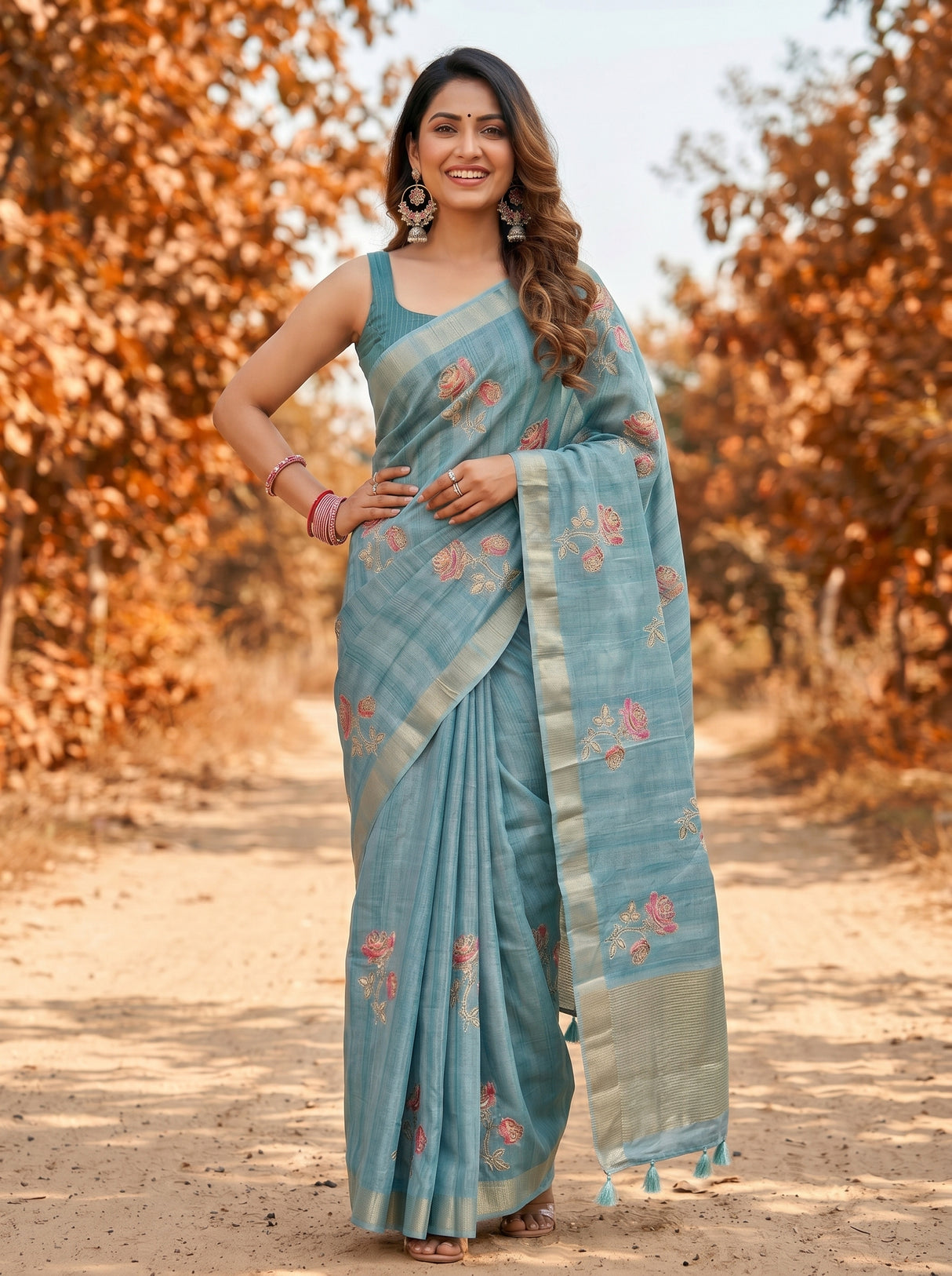 MIMOSA Sapphire Banarasi Art Silk Saree — Saree border and blouse detail