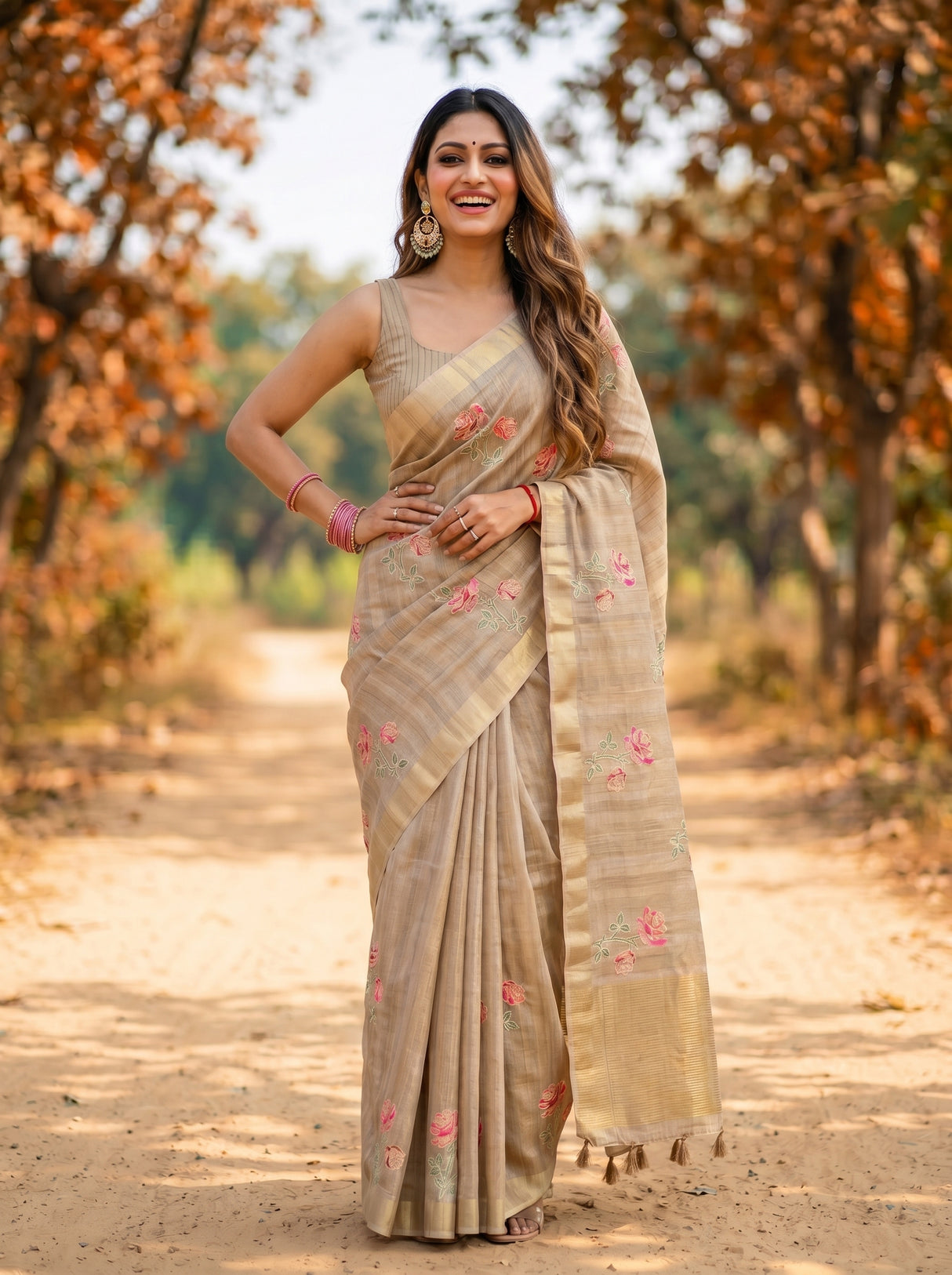 MIMOSA Tussar Banarasi Art Silk Saree — Saree border and blouse detail