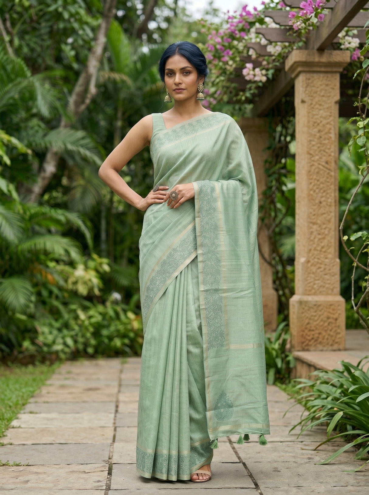 MIMOSA Pista Saree Saree — pose 4 styling detail