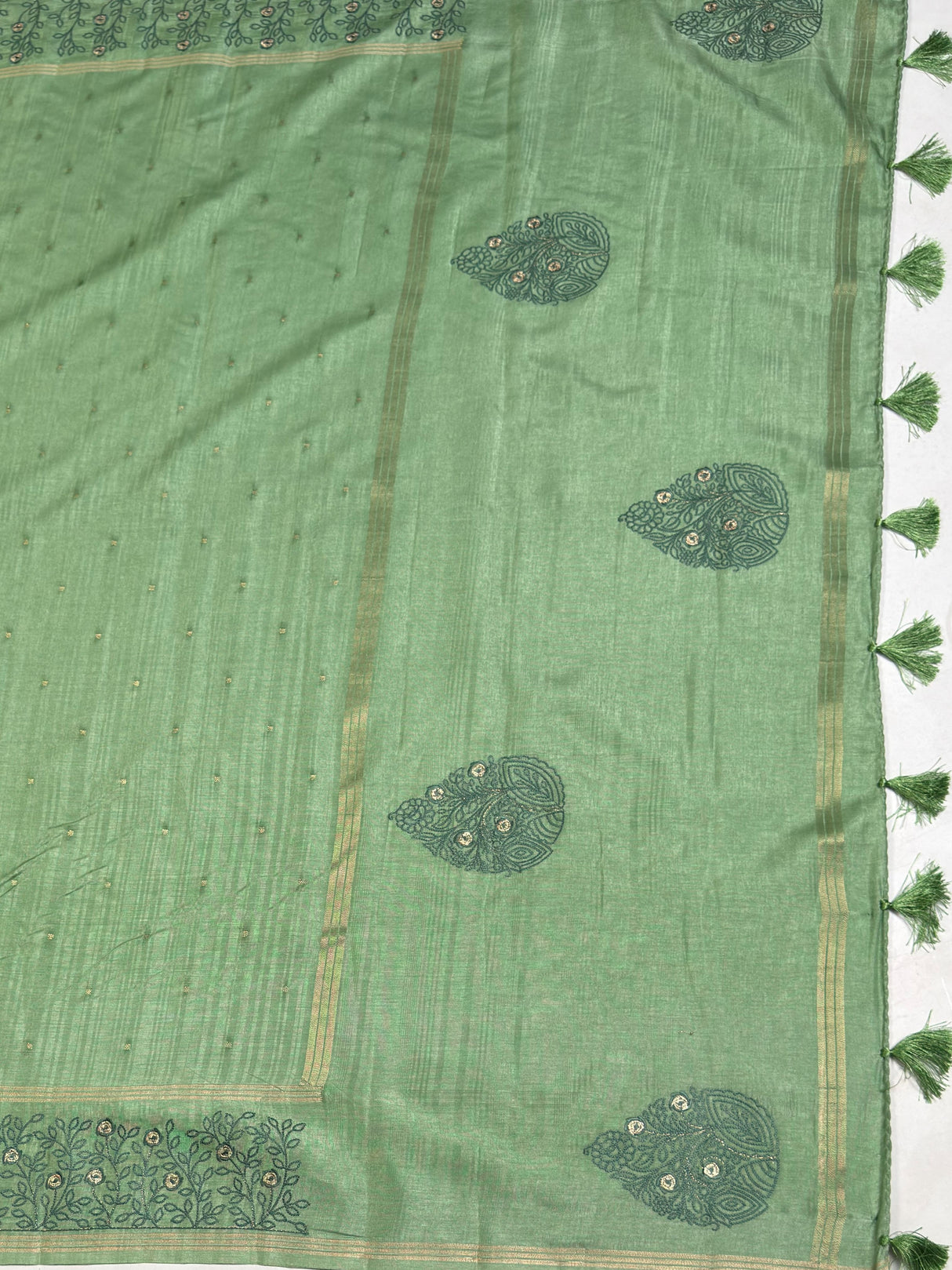 MIMOSA Pista Saree Saree — pallu and zari work detail