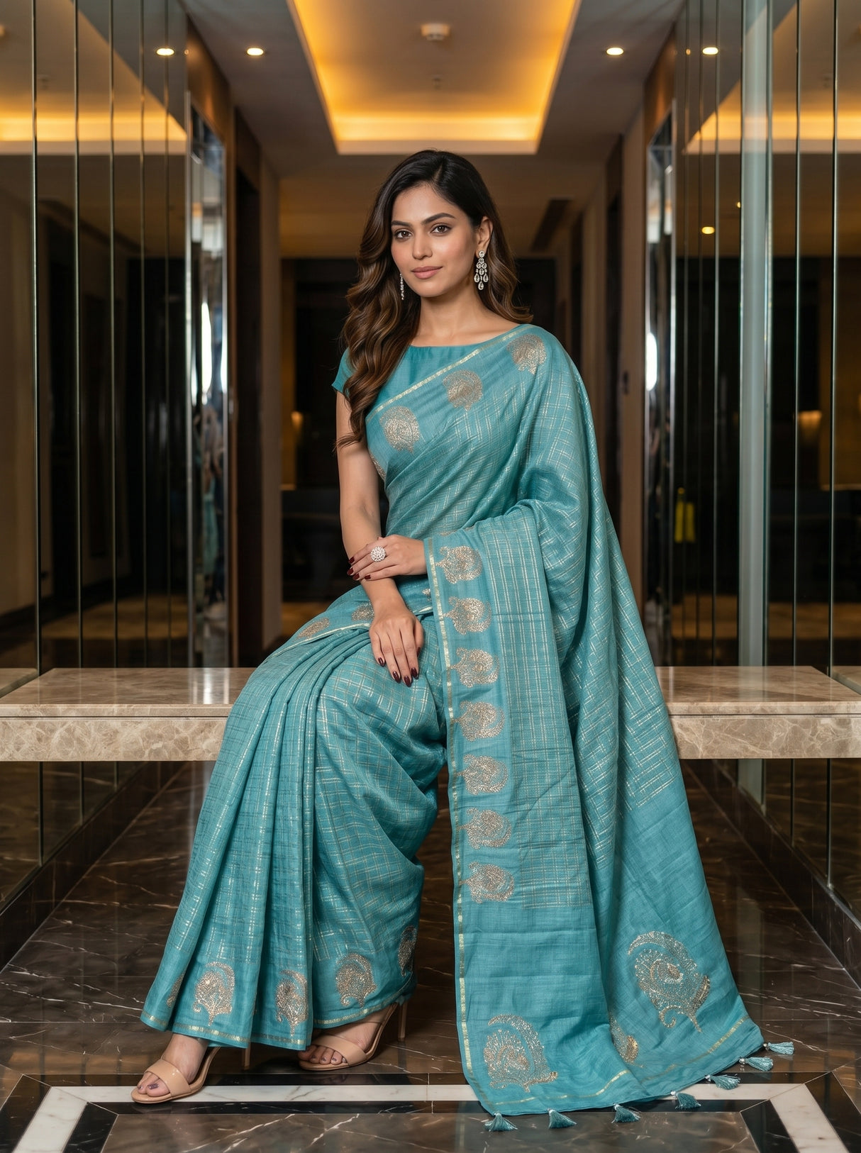 MIMOSA Sapphire Banarasi Art Silk Saree — pose 8 styling detail