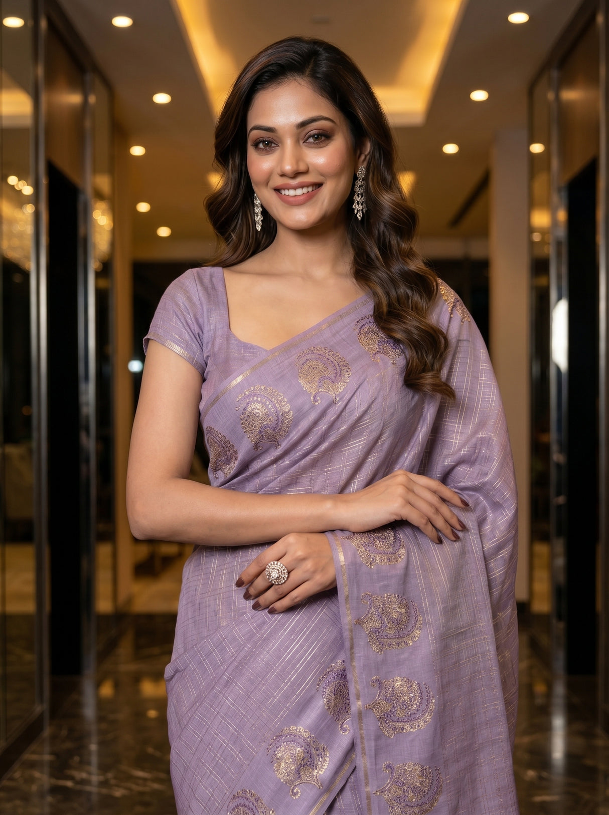 MIMOSA Violet Banarasi Art Silk Saree — pose 10 styling detail