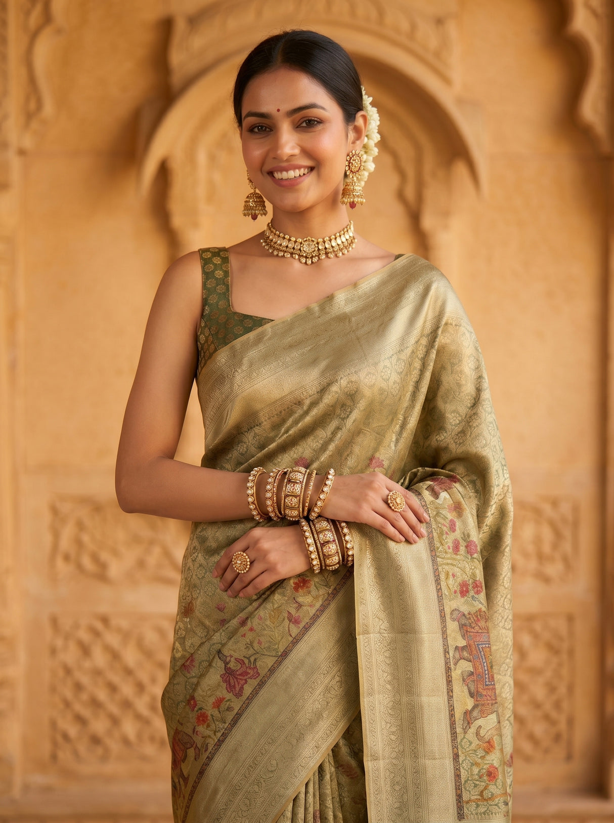 MIMOSA Green Saree Saree — pose 10 styling detail