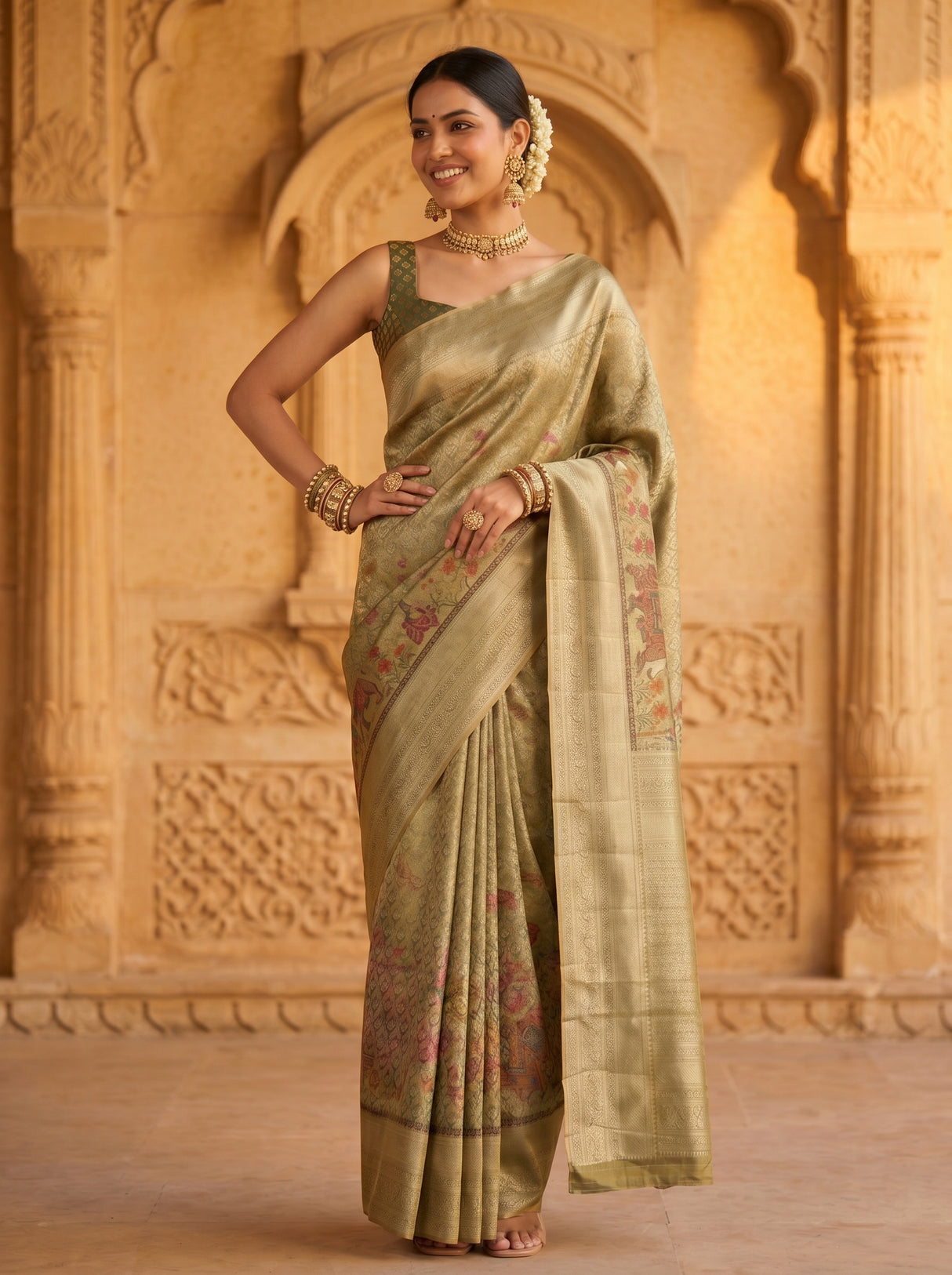 MIMOSA Green Saree Saree — pose 4 styling detail