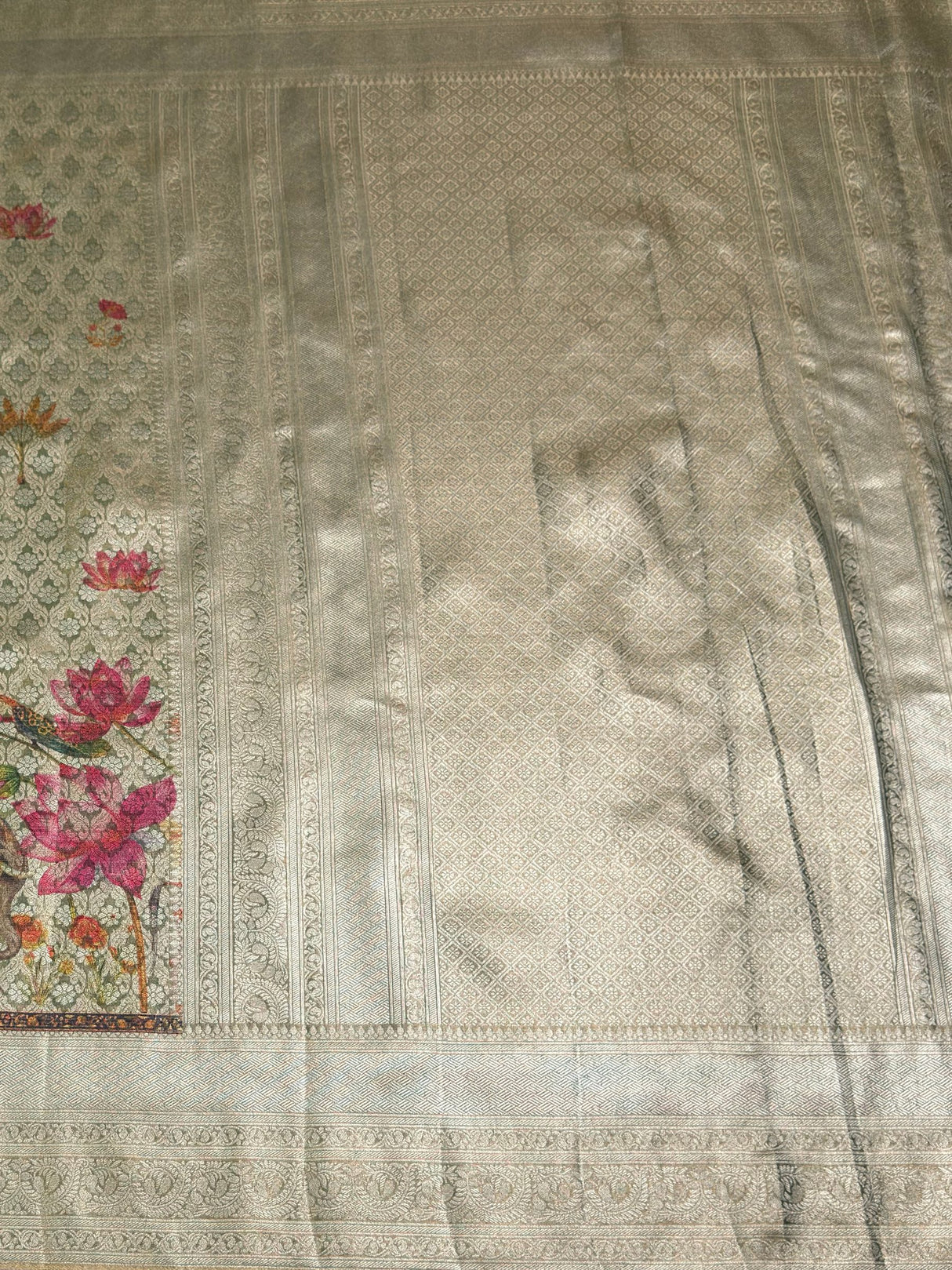 MIMOSA Green Saree Saree — pallu and zari work detail