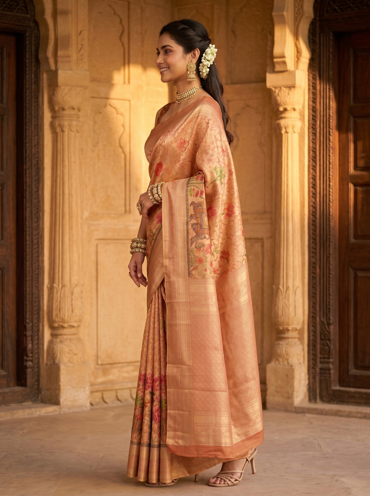 MIMOSA Orange Saree Saree — pose 3 styling detail