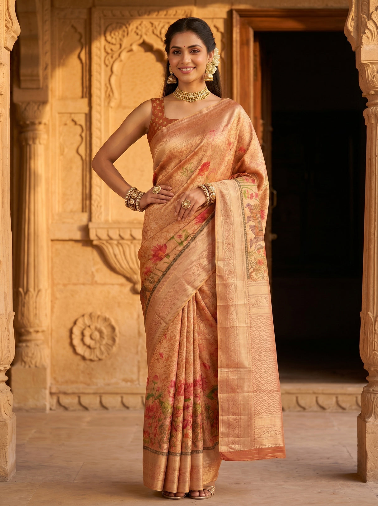 MIMOSA Orange Saree Saree — pose 4 styling detail