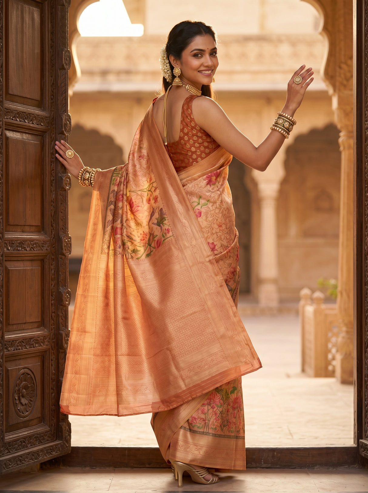 MIMOSA Orange Saree Saree — pose 9 styling detail