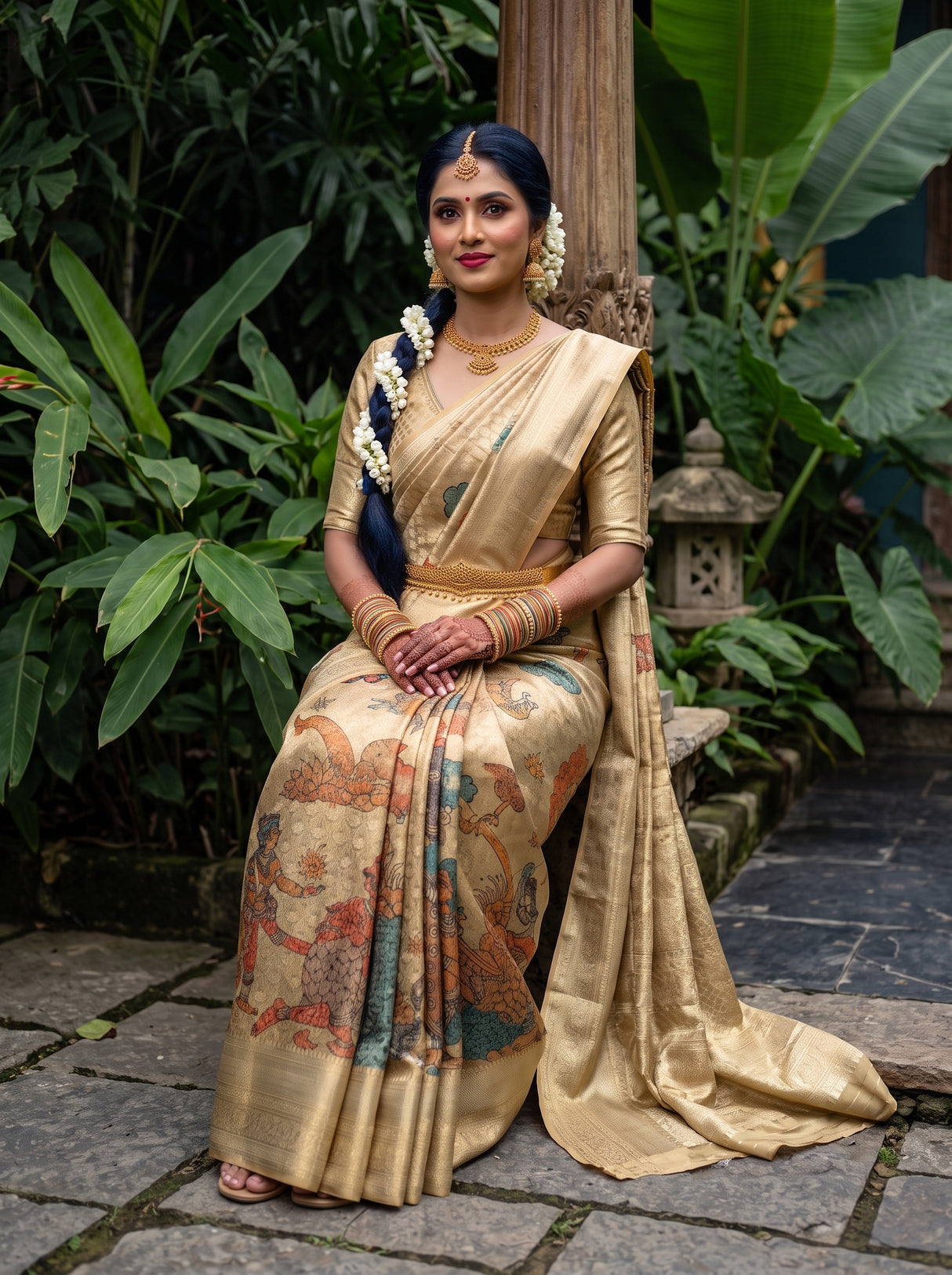 MIMOSA Chiku Kalamkari Saree — pose 8 styling detail