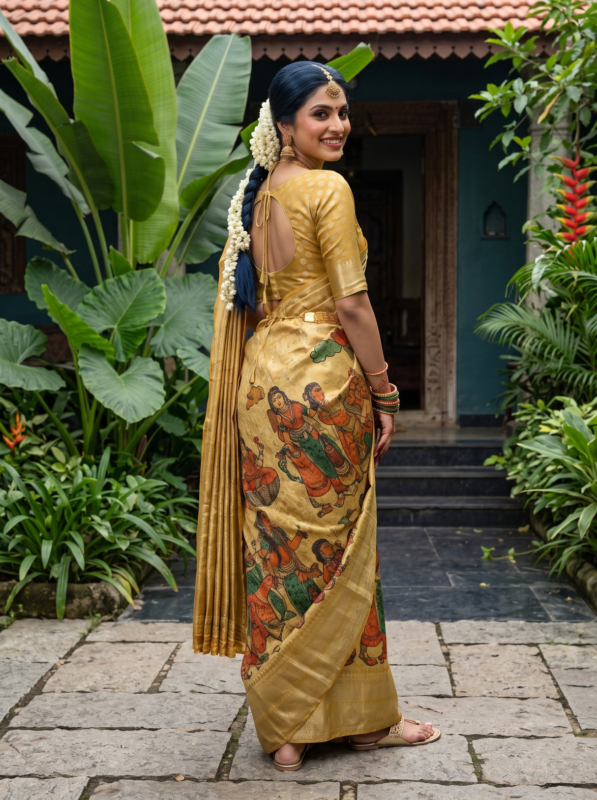 MIMOSA Gold Kalamkari Saree — pose 7 styling detail