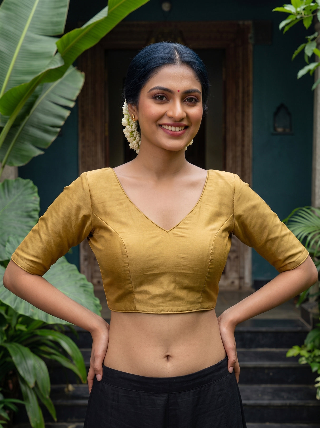 MIMOSA Gold Kalamkari Saree — blouse close-up