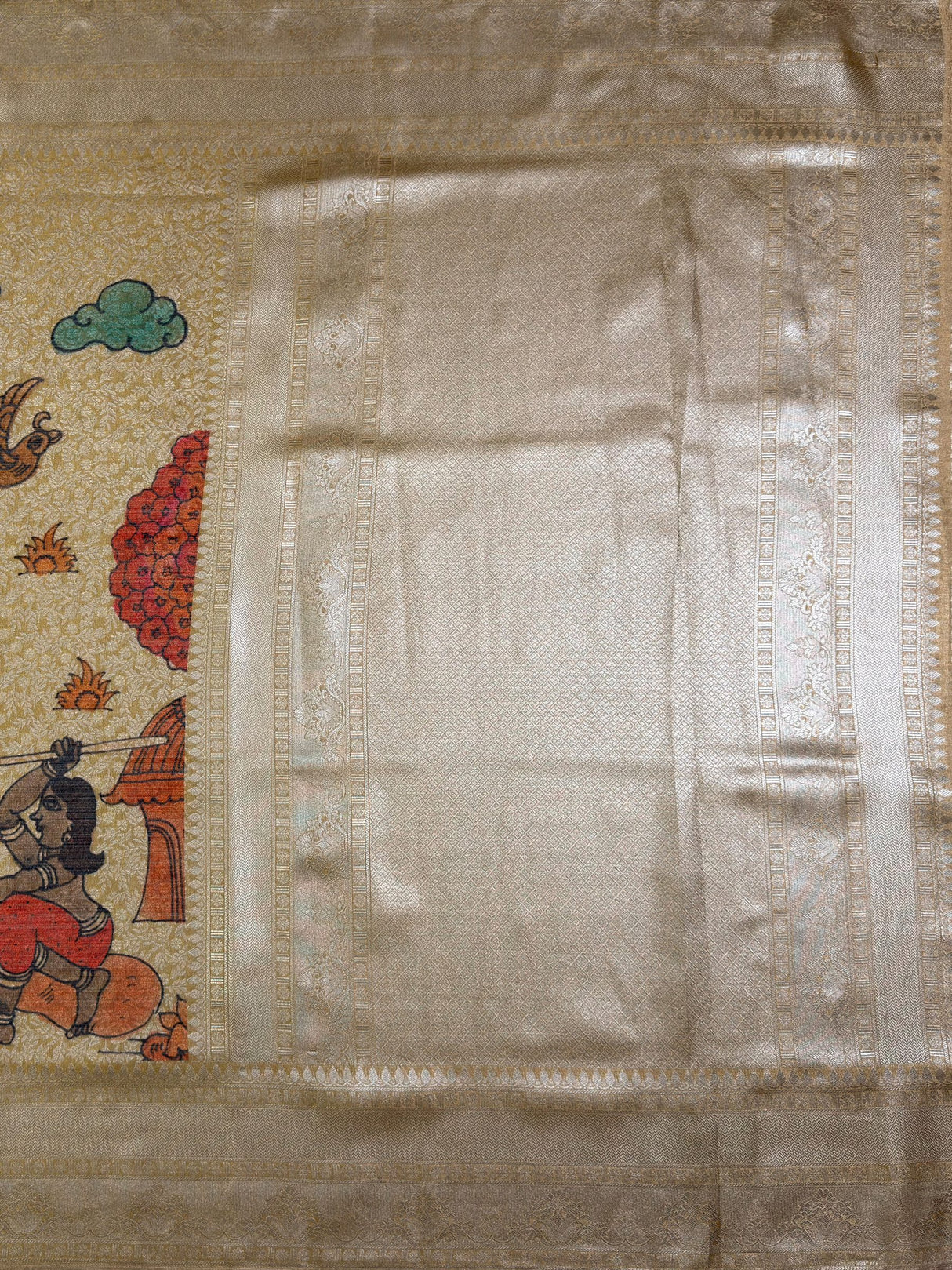 MIMOSA Gold Kalamkari Saree — pallu and zari work detail