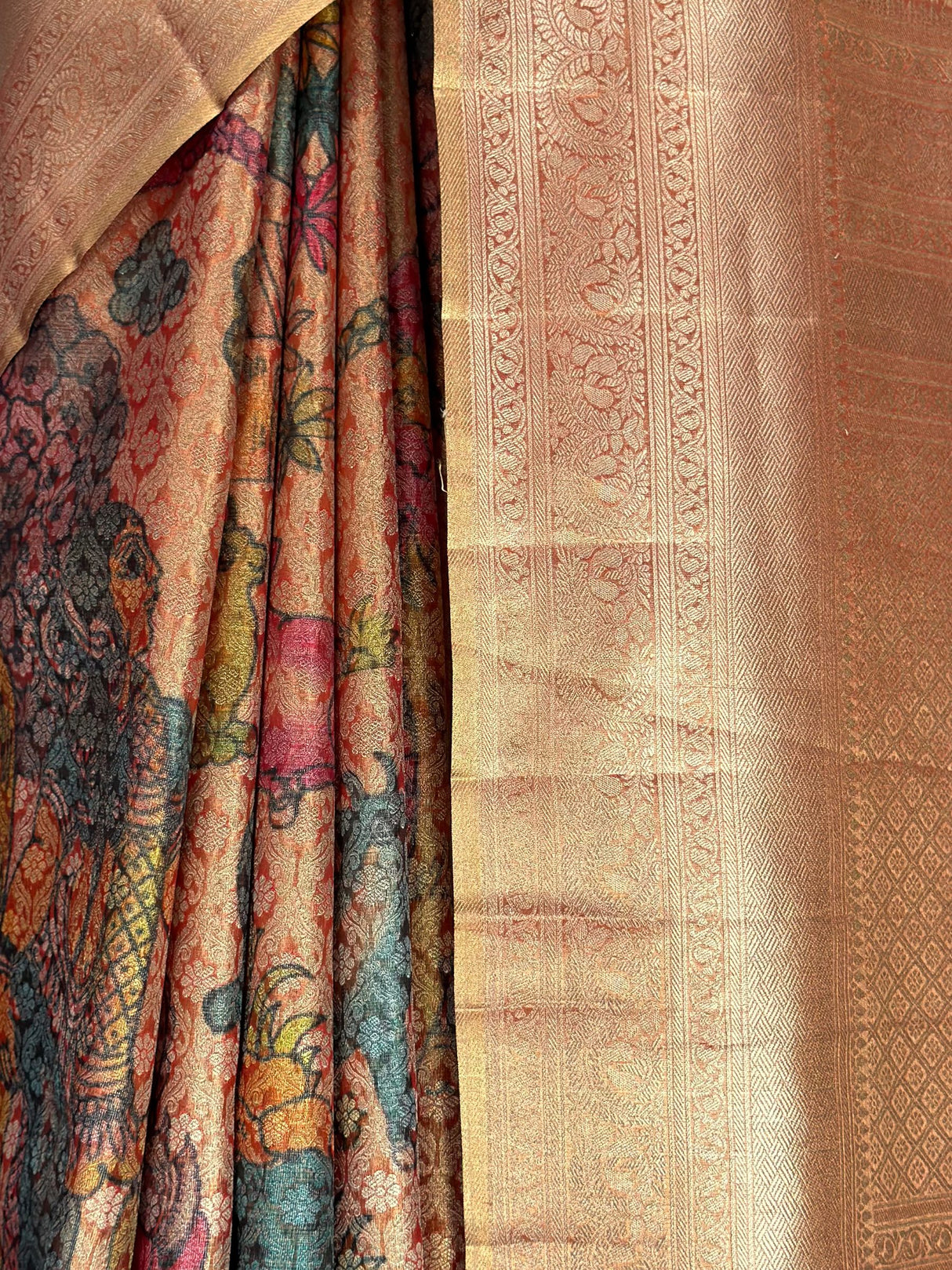 MIMOSA Orange Kalamkari Saree — fleets shot full lifestyle