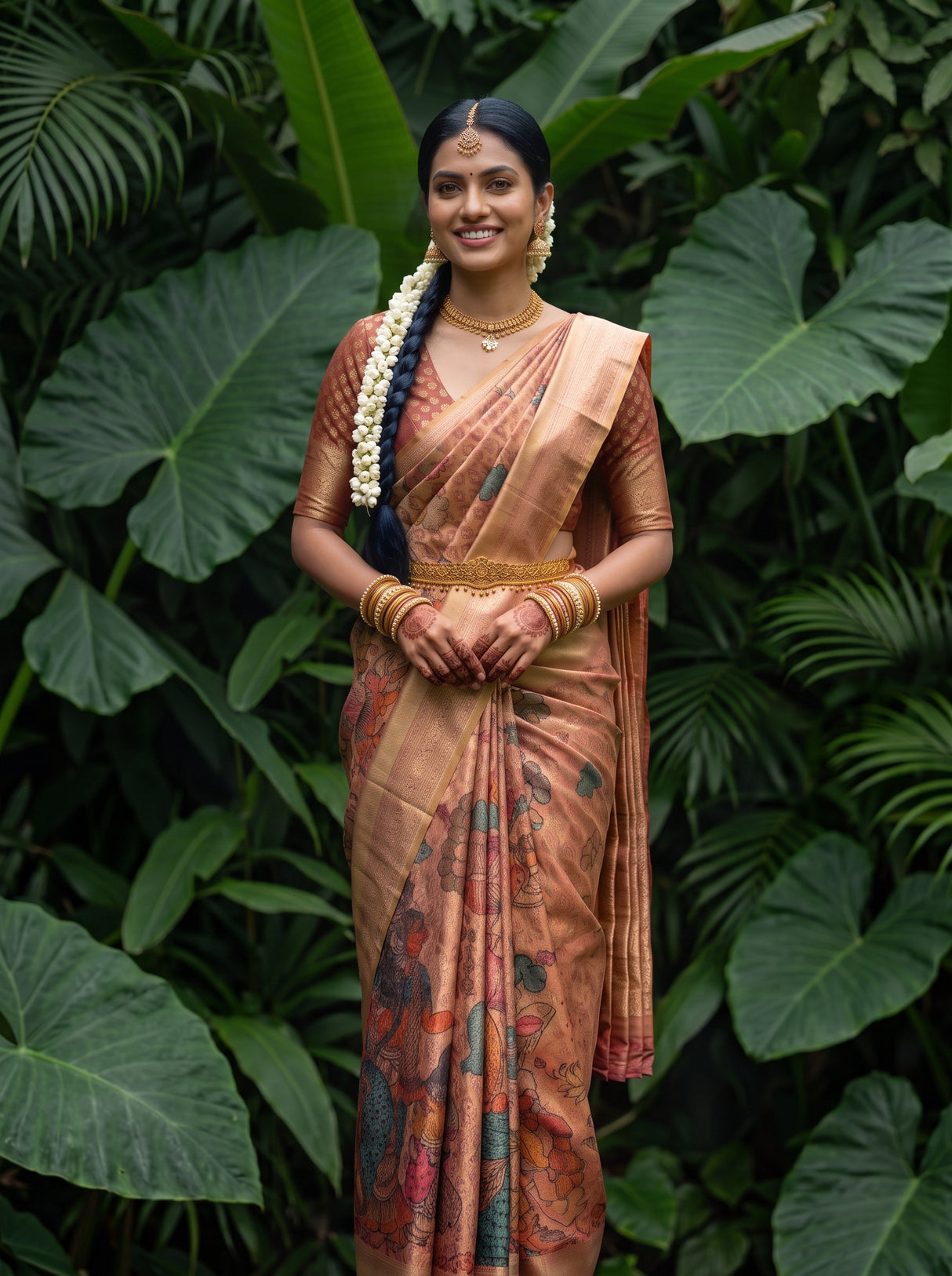 MIMOSA Rani Kalamkari Saree — pose 10 styling detail