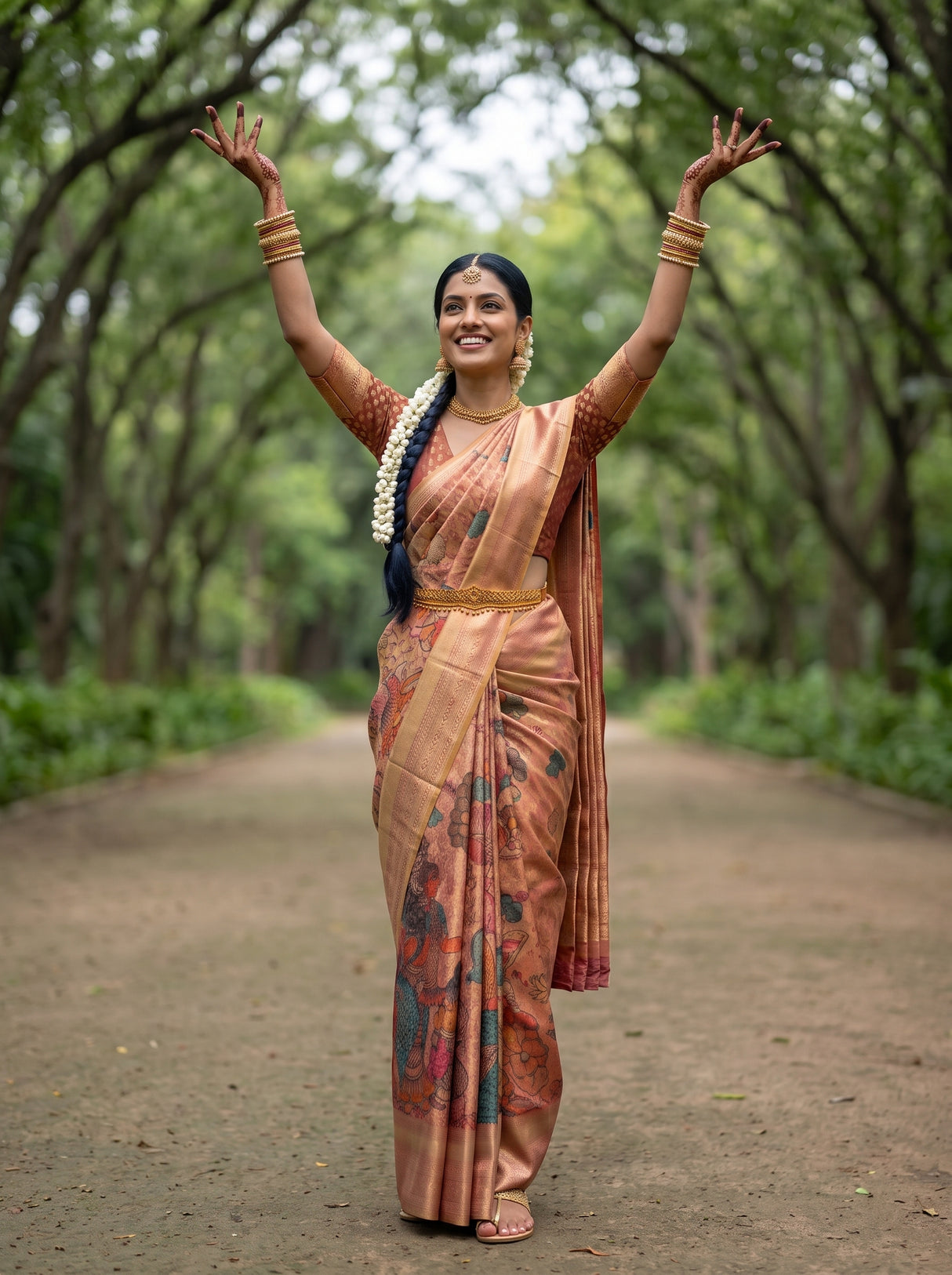 MIMOSA Rani Kalamkari Saree — pose 5 styling detail