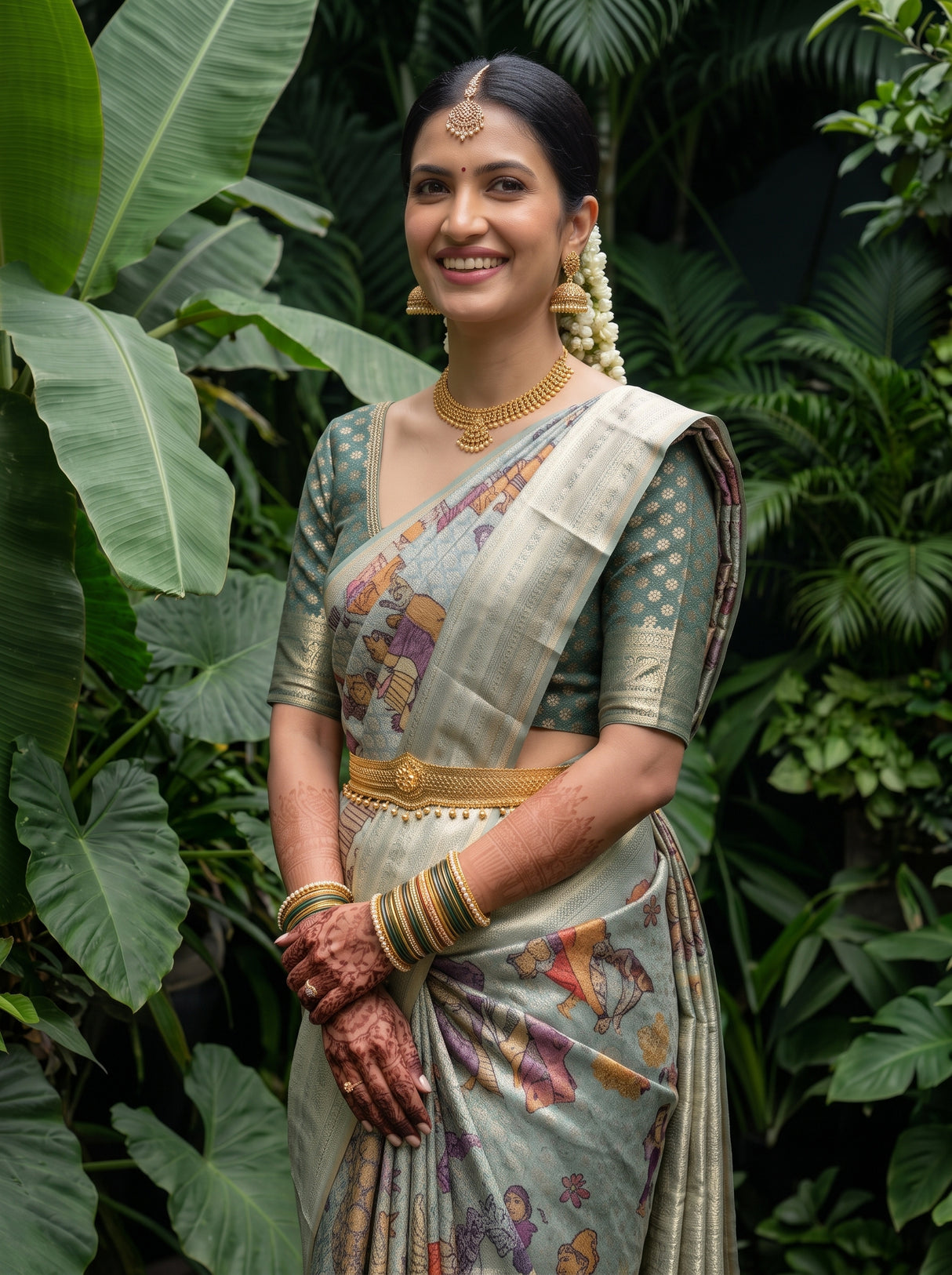 MIMOSA Sapphire Kalamkari Saree — pose 10 styling detail